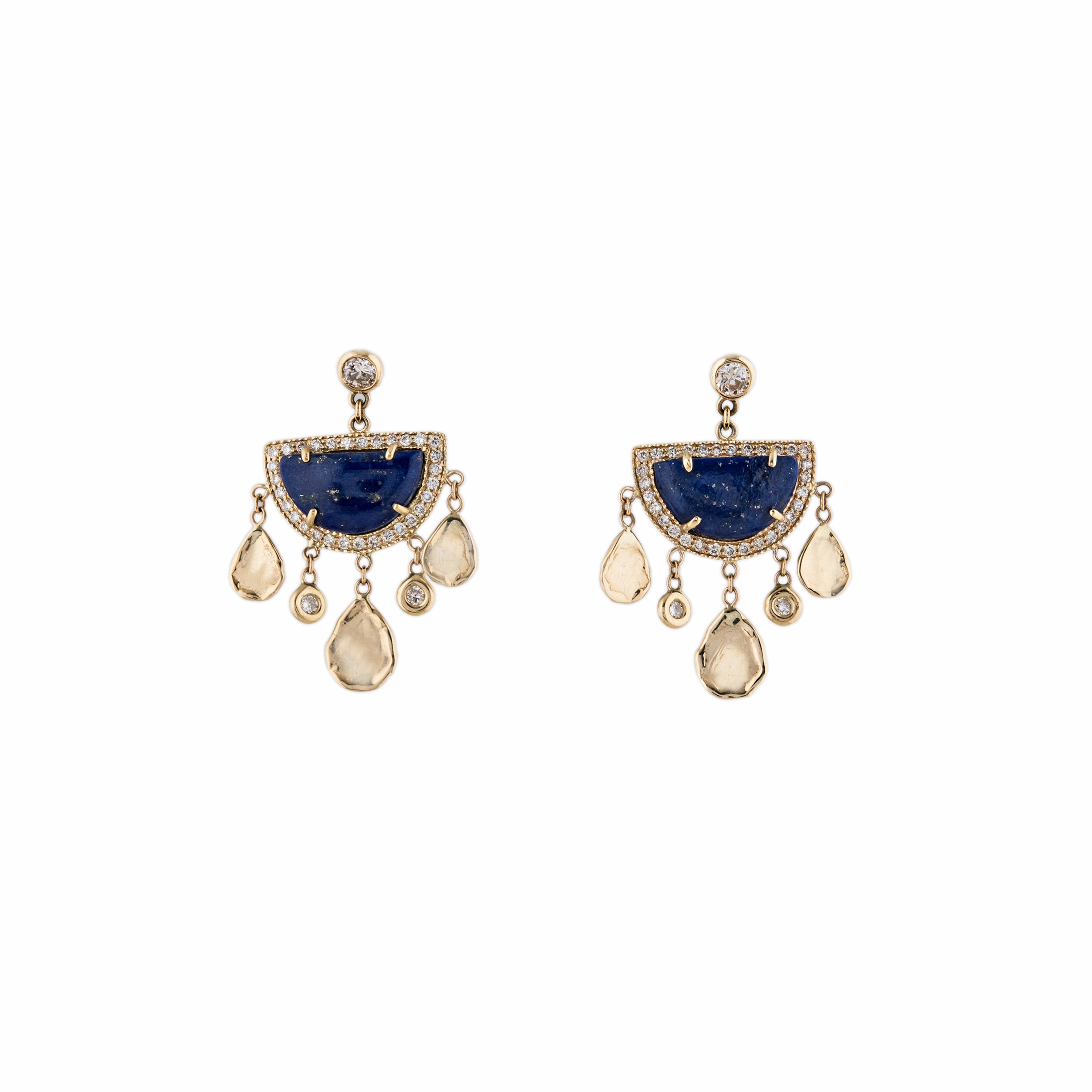 Pave Diamond Half Circle Lapis Shaker Earrings