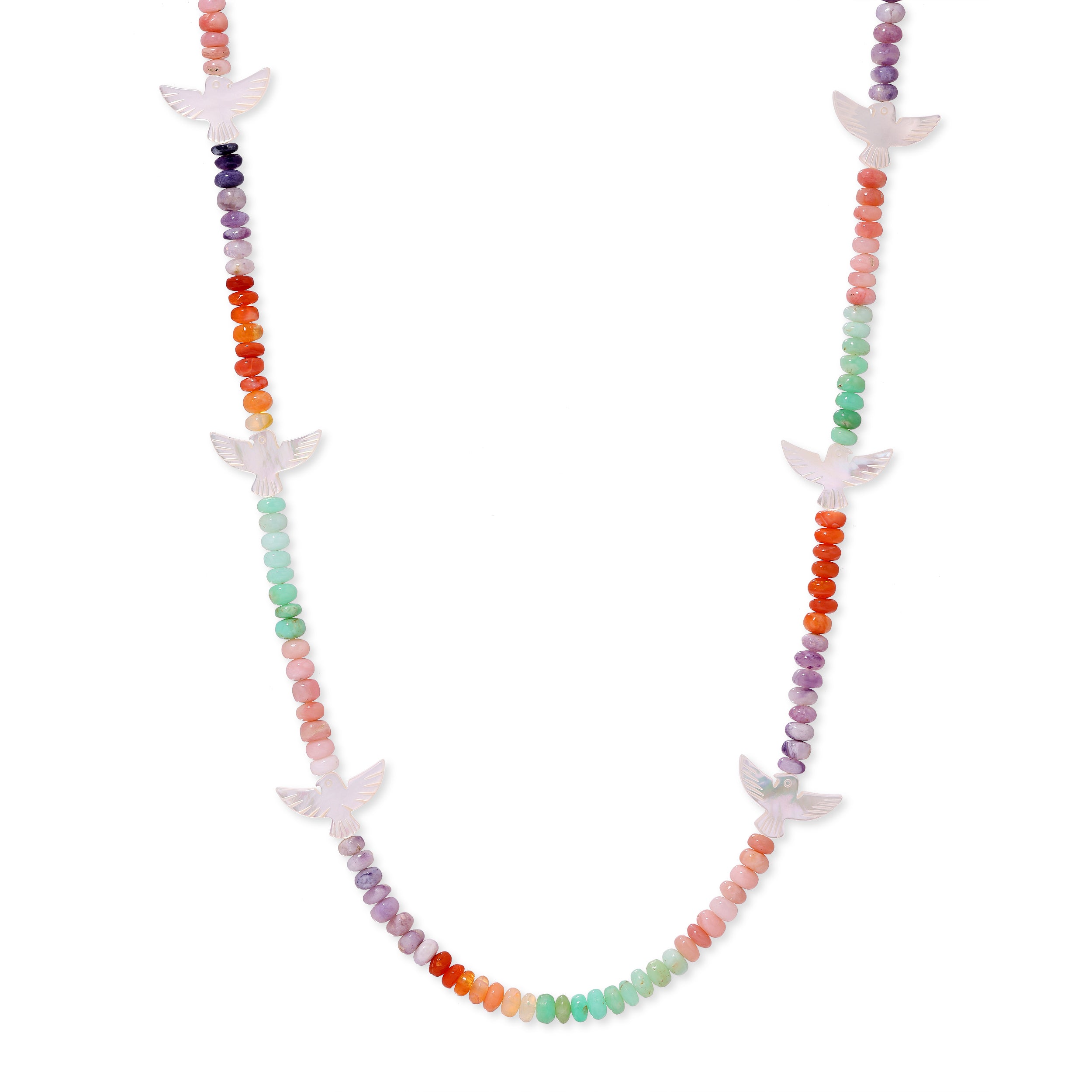 Mother of Pearl Thunderbird Multi Gemstone Beaded Necklace