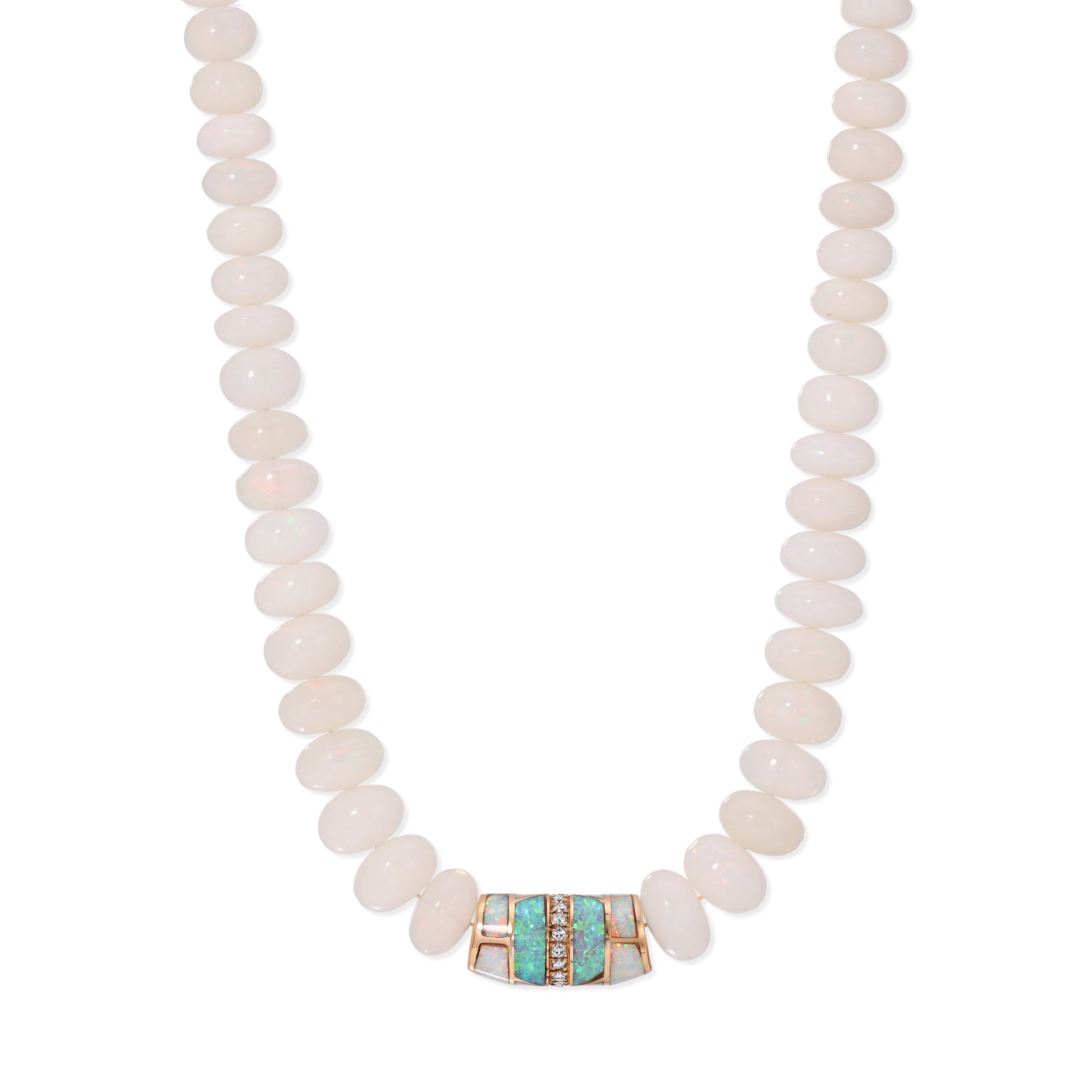 Pavé Opal Tube Bead White Opal Beaded Necklace