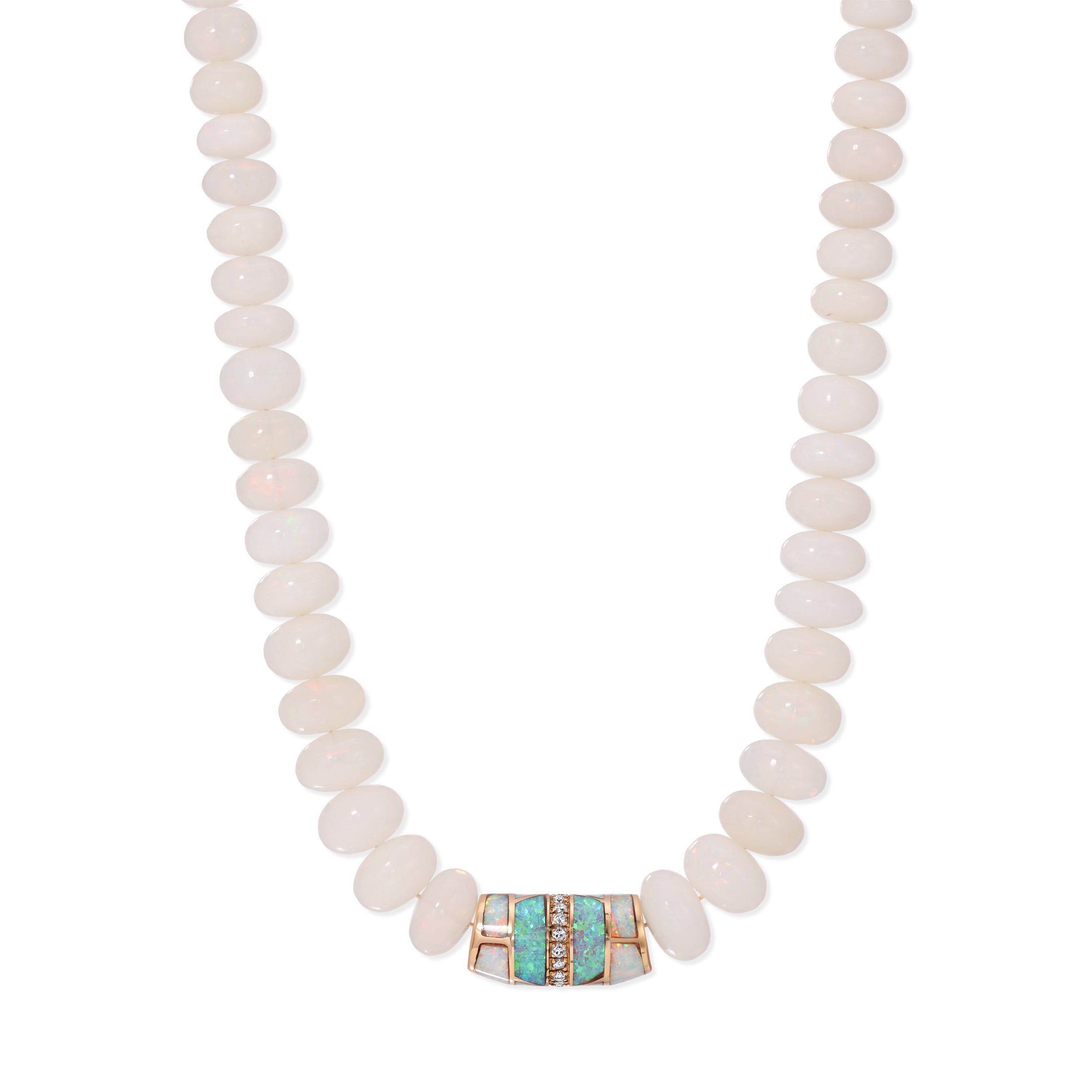 Pave Opal Inlay Tube Bead + Opal Beaded Necklace
