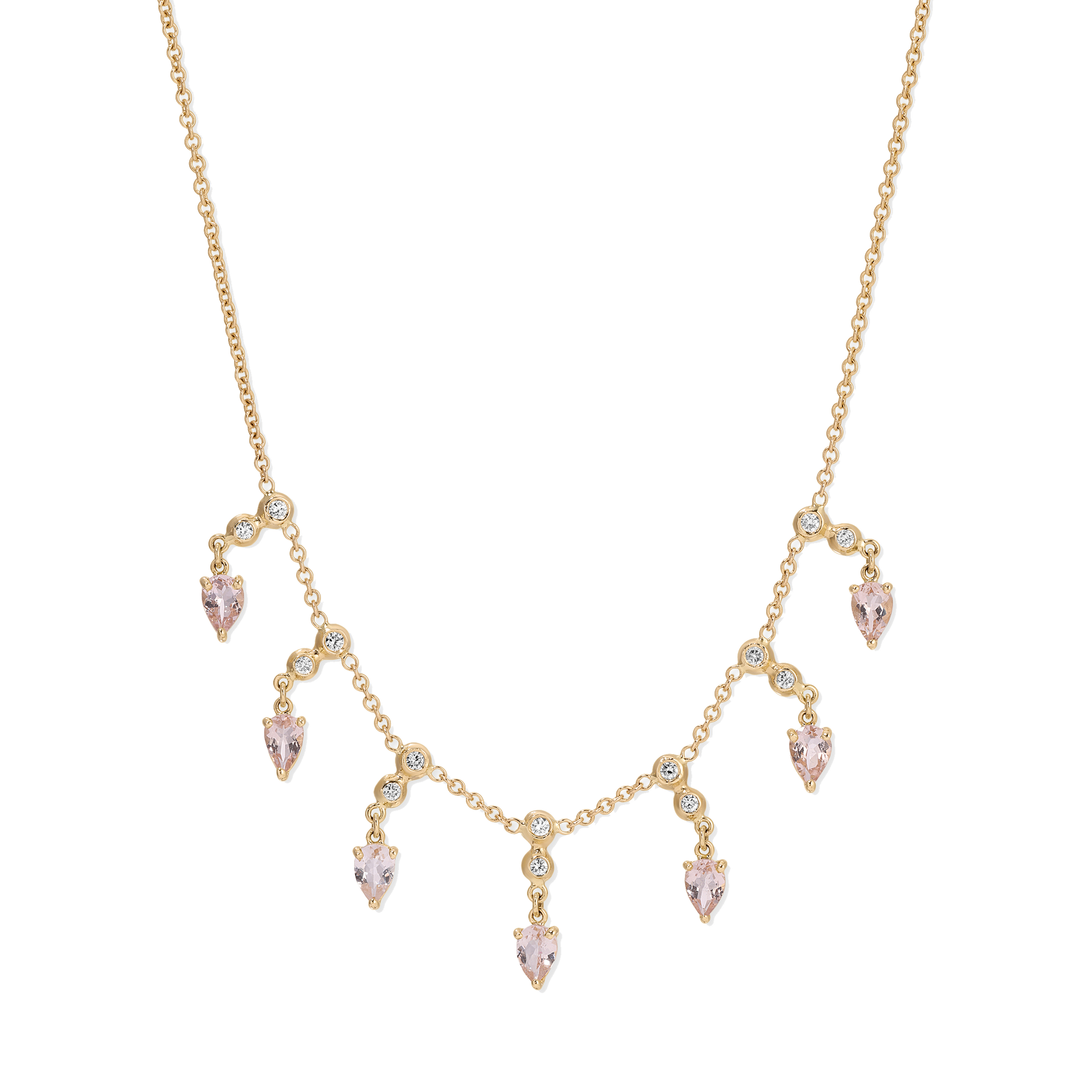 2 Diamond Drip 7 Teardrop Morganite Shaker Necklace