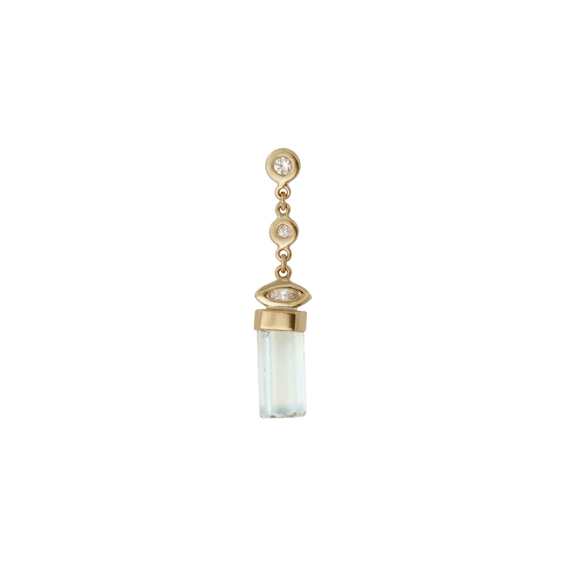 2 + 1 Marquise Diamond Aquamarine Crystal Bar Drop Stud