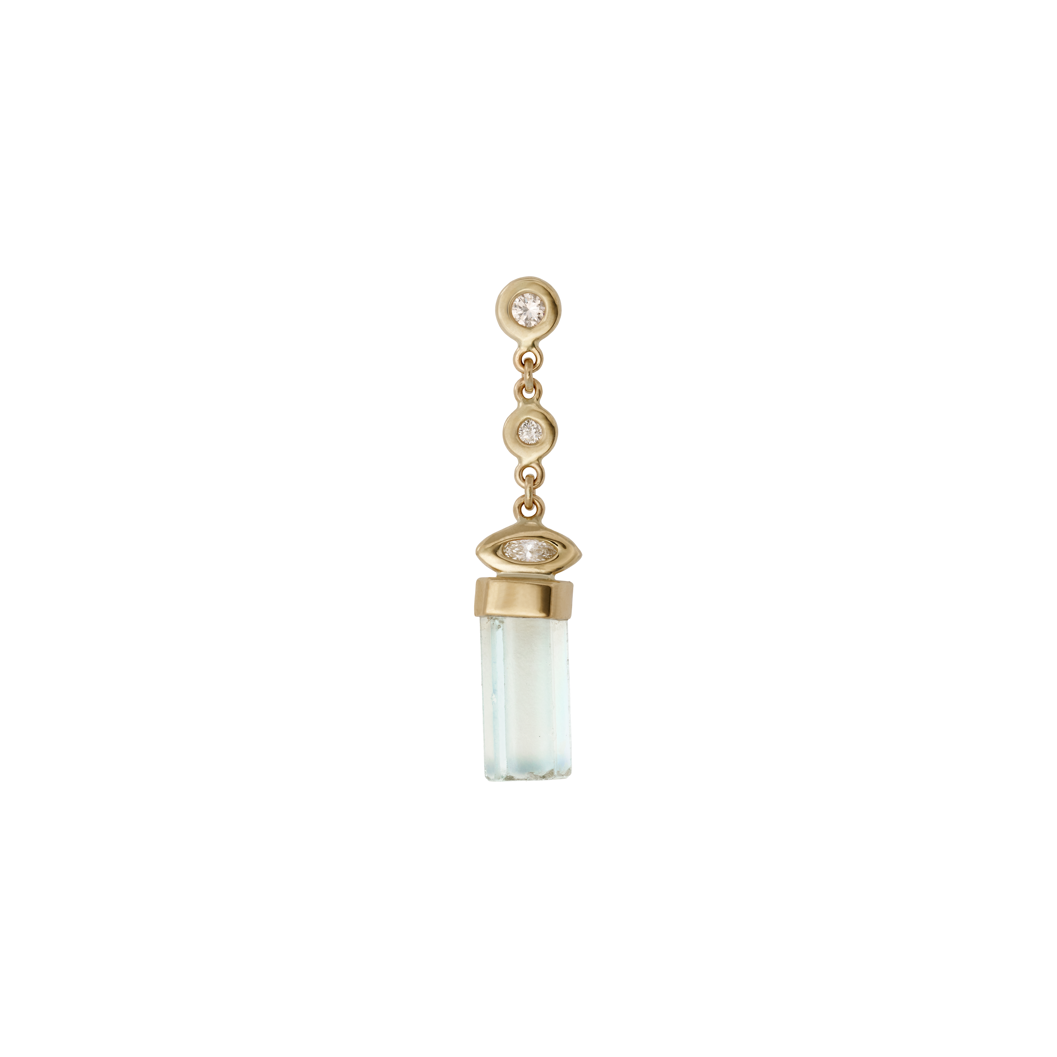 2 + 1 Marquise Diamond Aquamarine Crystal Bar Drop Stud