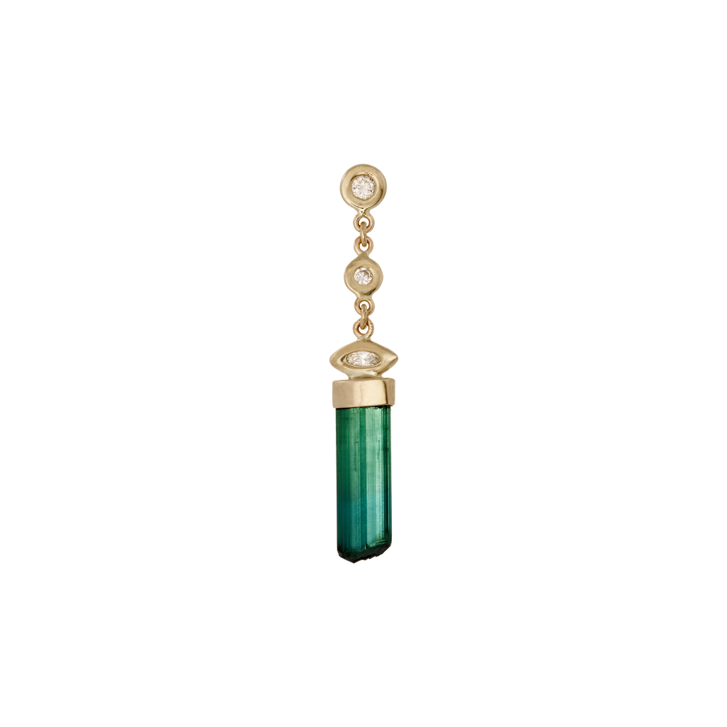 2 + 1 Marquise Diamond Green Tourmaline Crystal Bar Drop Stud