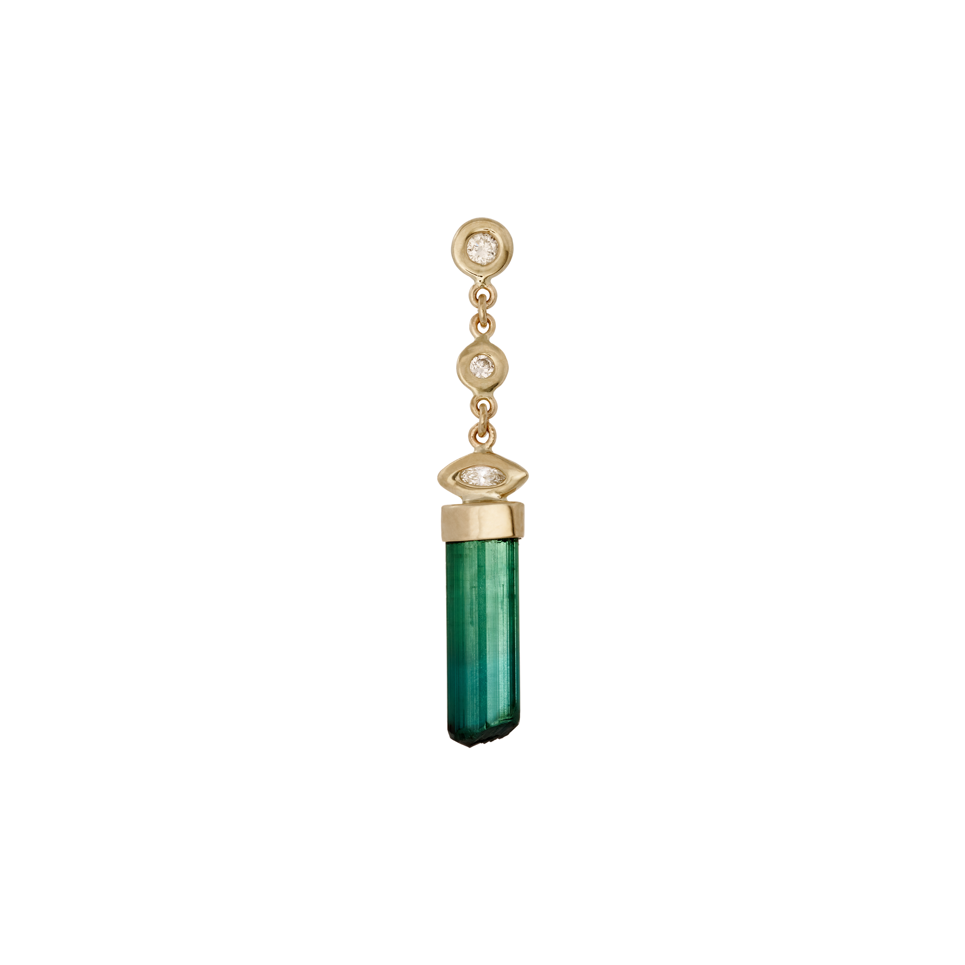 2 + 1 Marquise Diamond Green Tourmaline Crystal Bar Drop Stud
