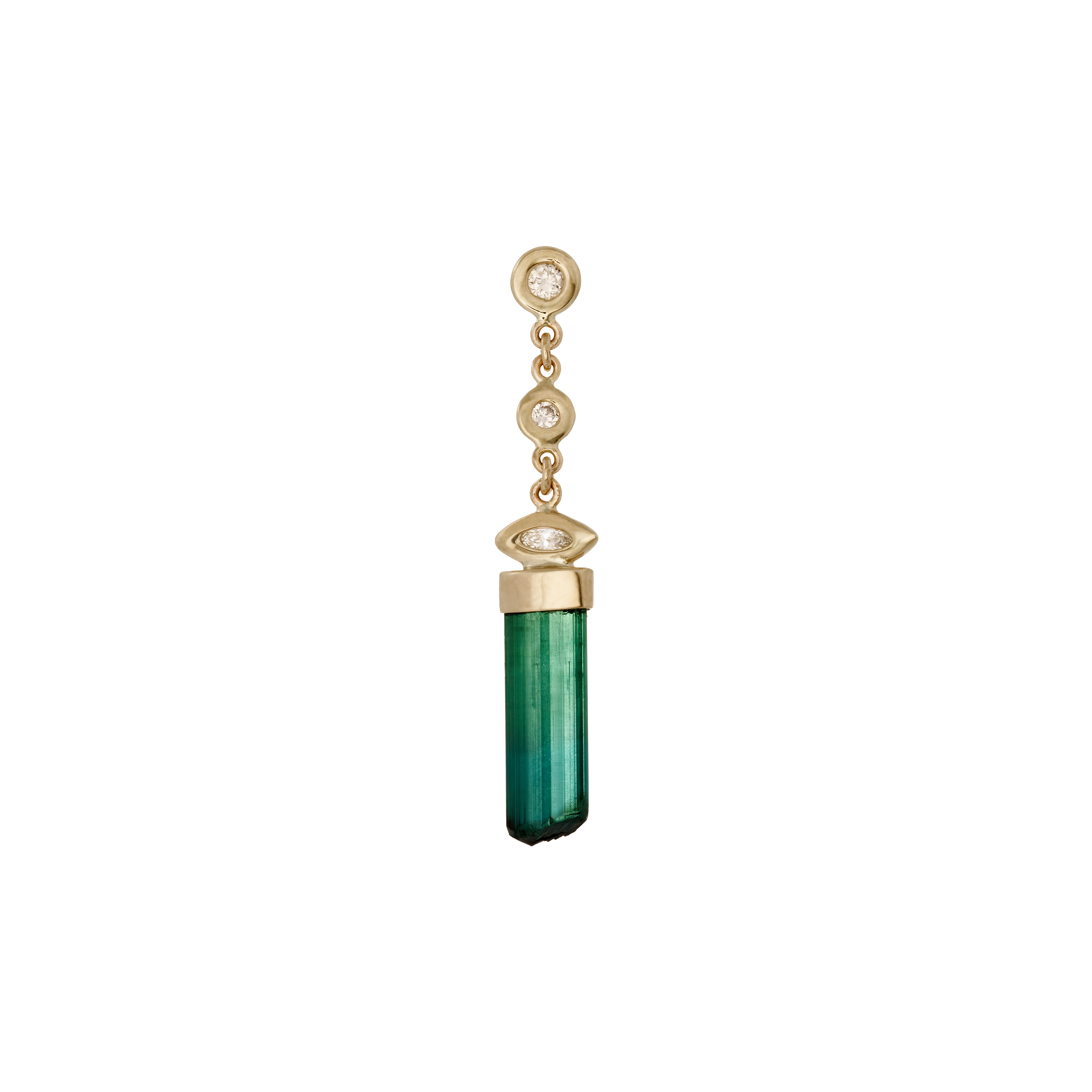 2 + 1 Marquise Diamond Green Tourmaline Crystal Bar Drop Stud