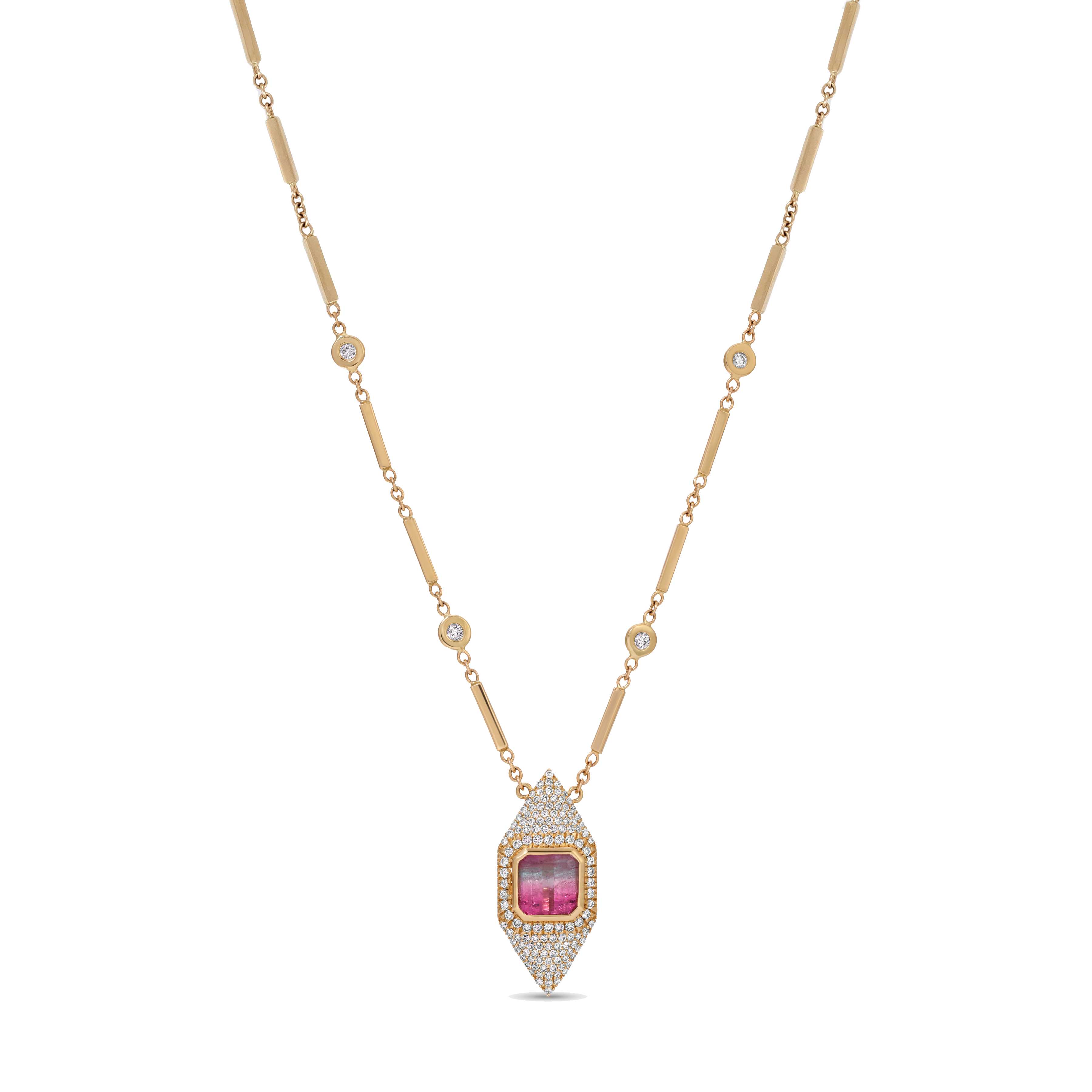 Elongated Pavé Marquise Square Watermelon Tourmaline Necklace