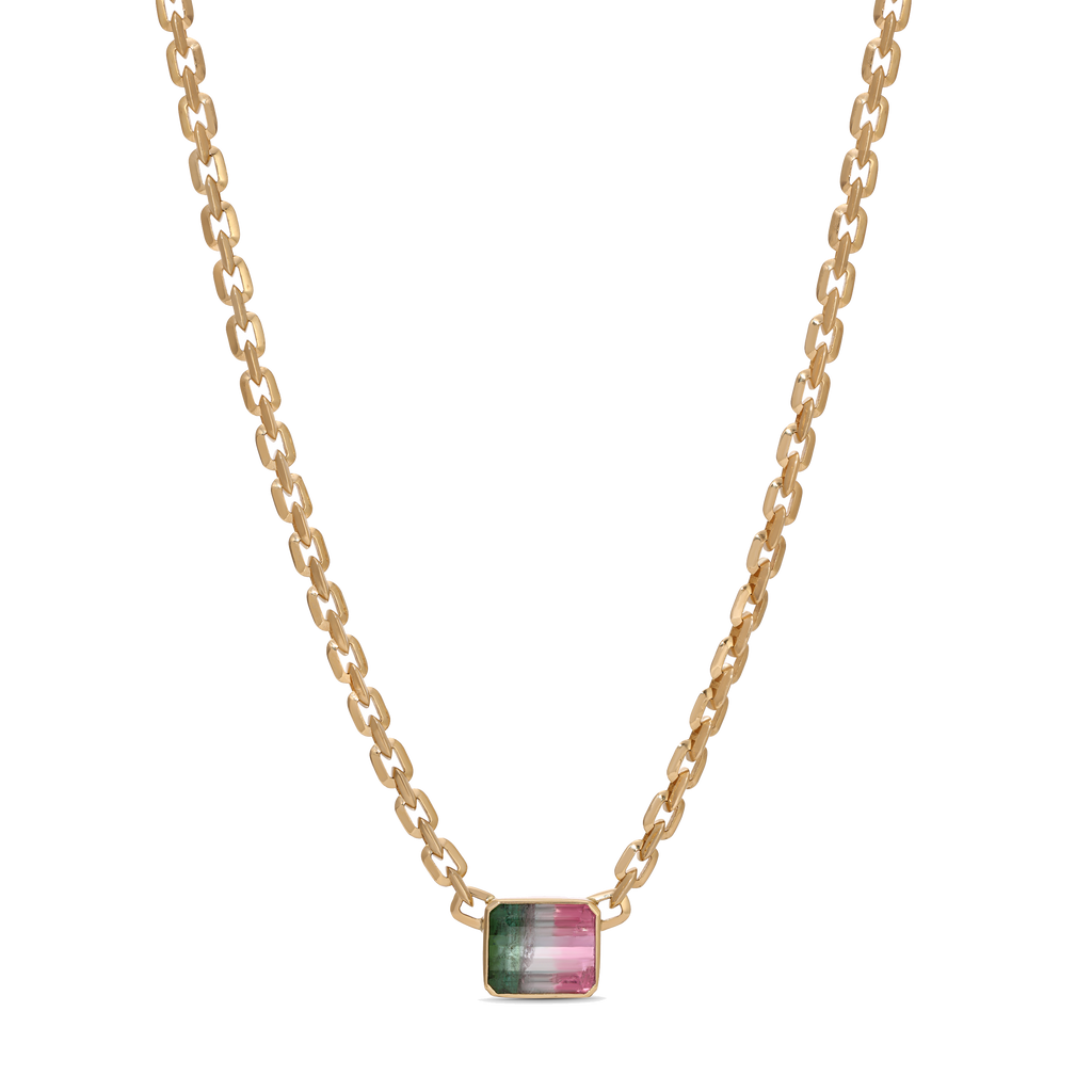 Emerald Cut Watermelon Tourmaline Moe Chain Necklace
