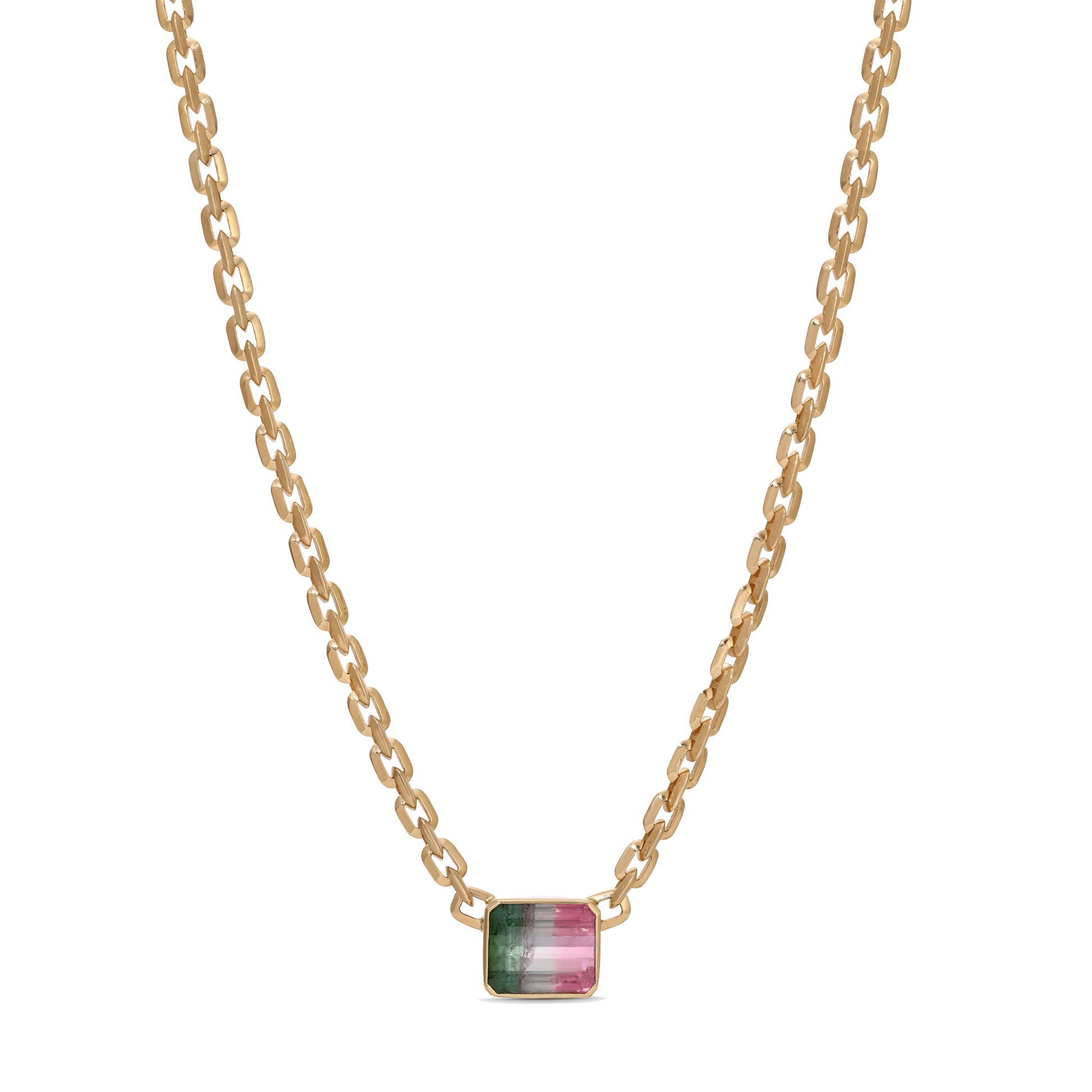 Emerald Cut Watermelon Tourmaline Moe Chain Necklace