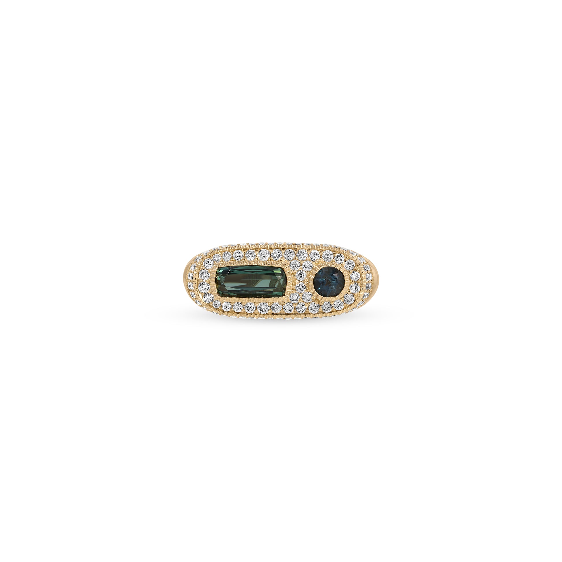 Green Tourmaline Elongated Oval Full Pavé Ring