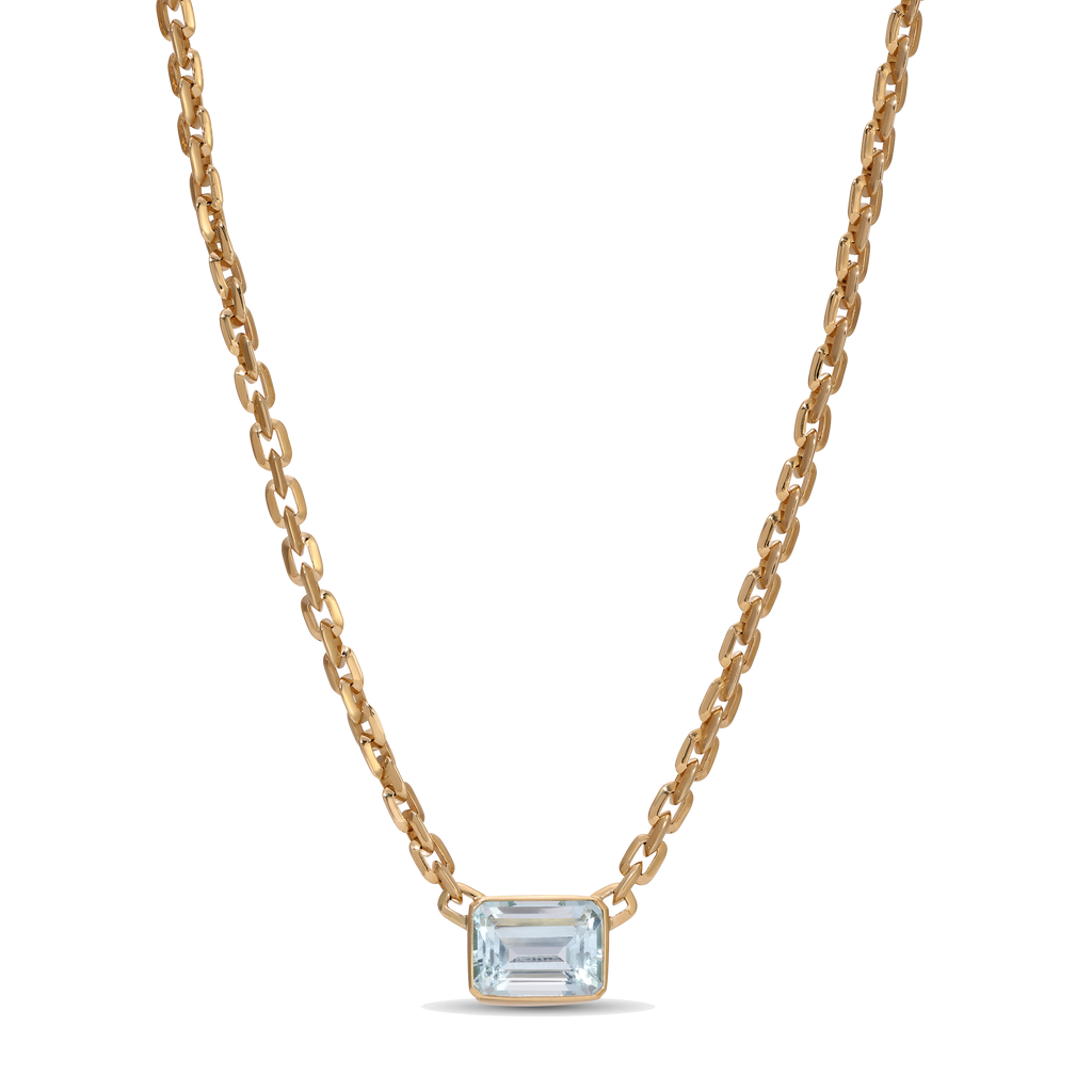 Large Aquamarine Baguette Moe Chain Necklace
