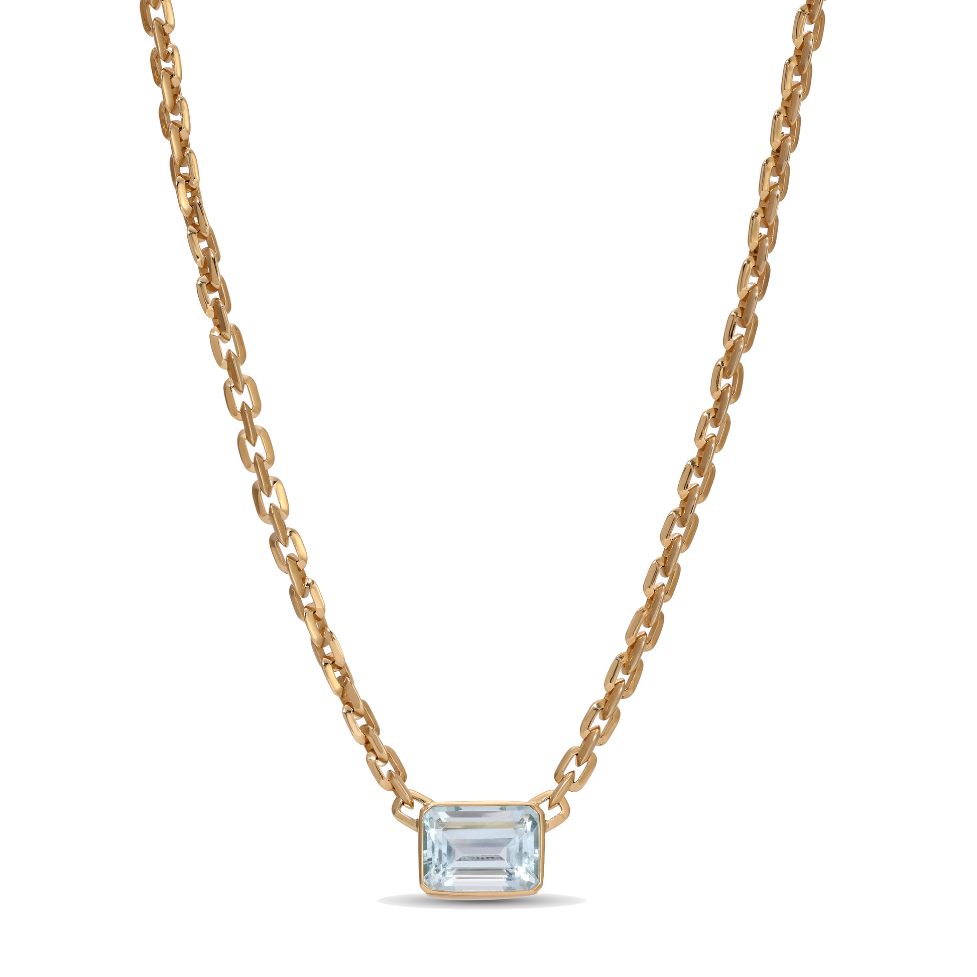 Large Aquamarine Baguette Moe Chain Necklace