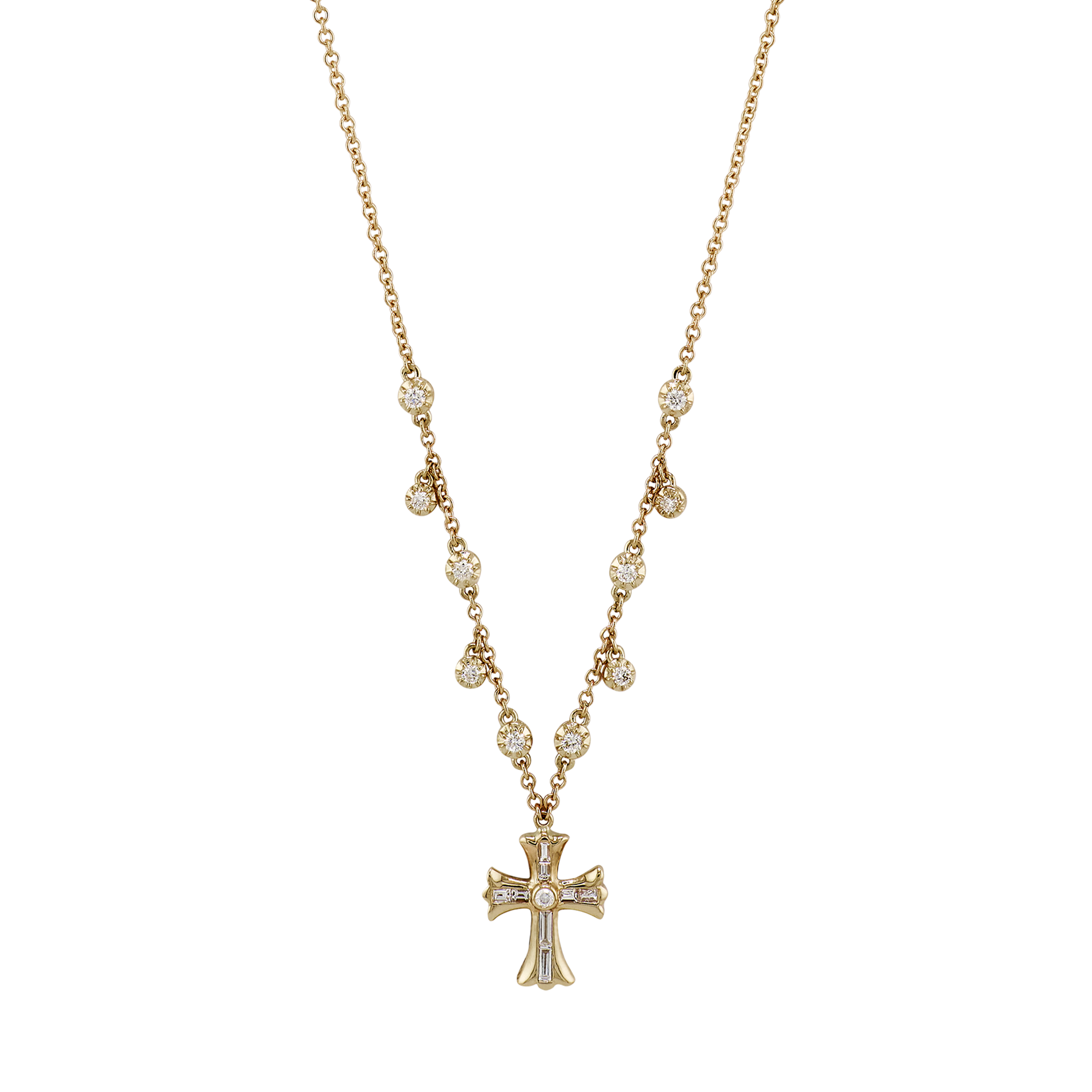 Gothic Baguette Cross Sophia Diamond Shaker Necklace