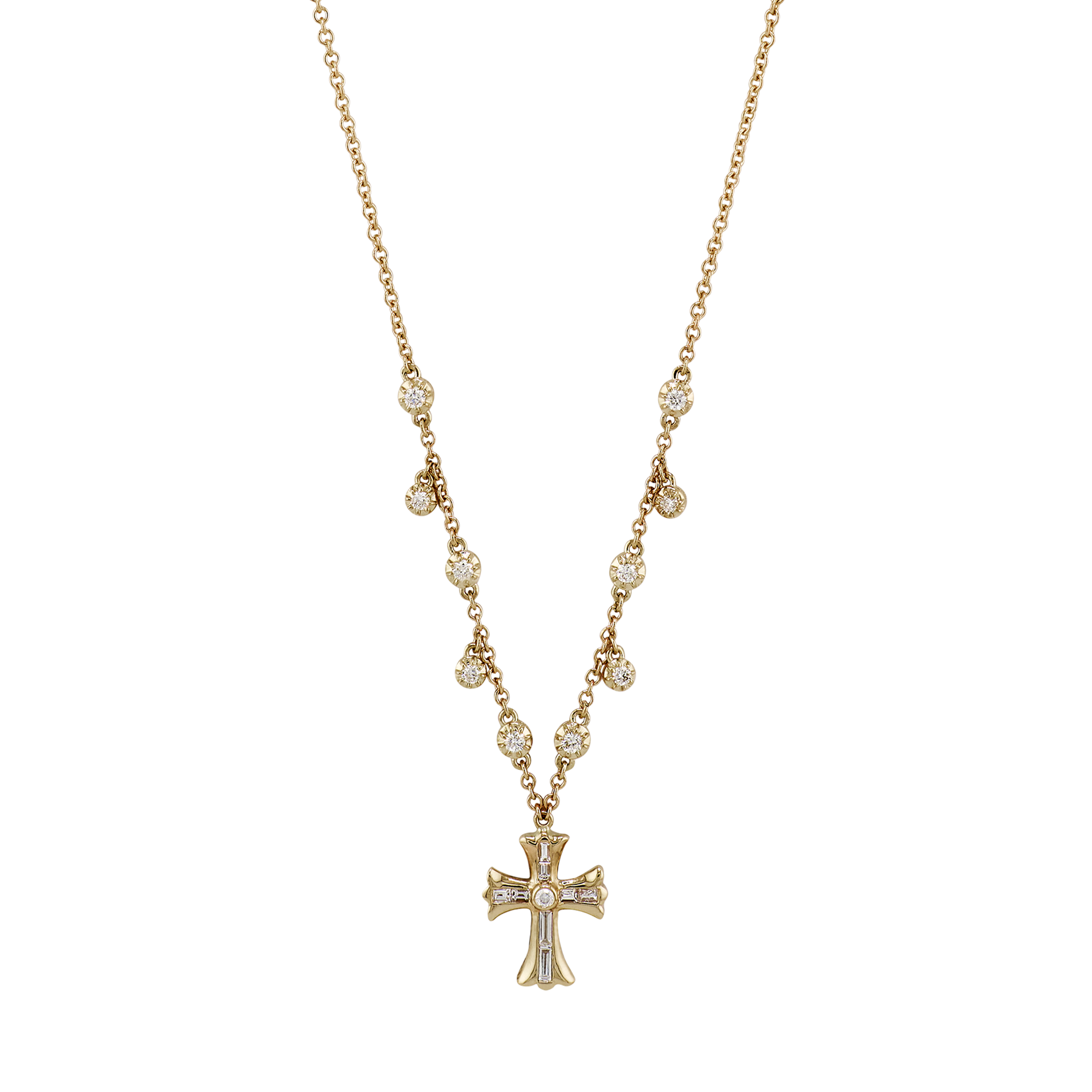 Gothic Baguette Cross Sophia Diamond Shaker Necklace