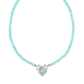 Opal Heart Pendant Larimar Beaded Necklace