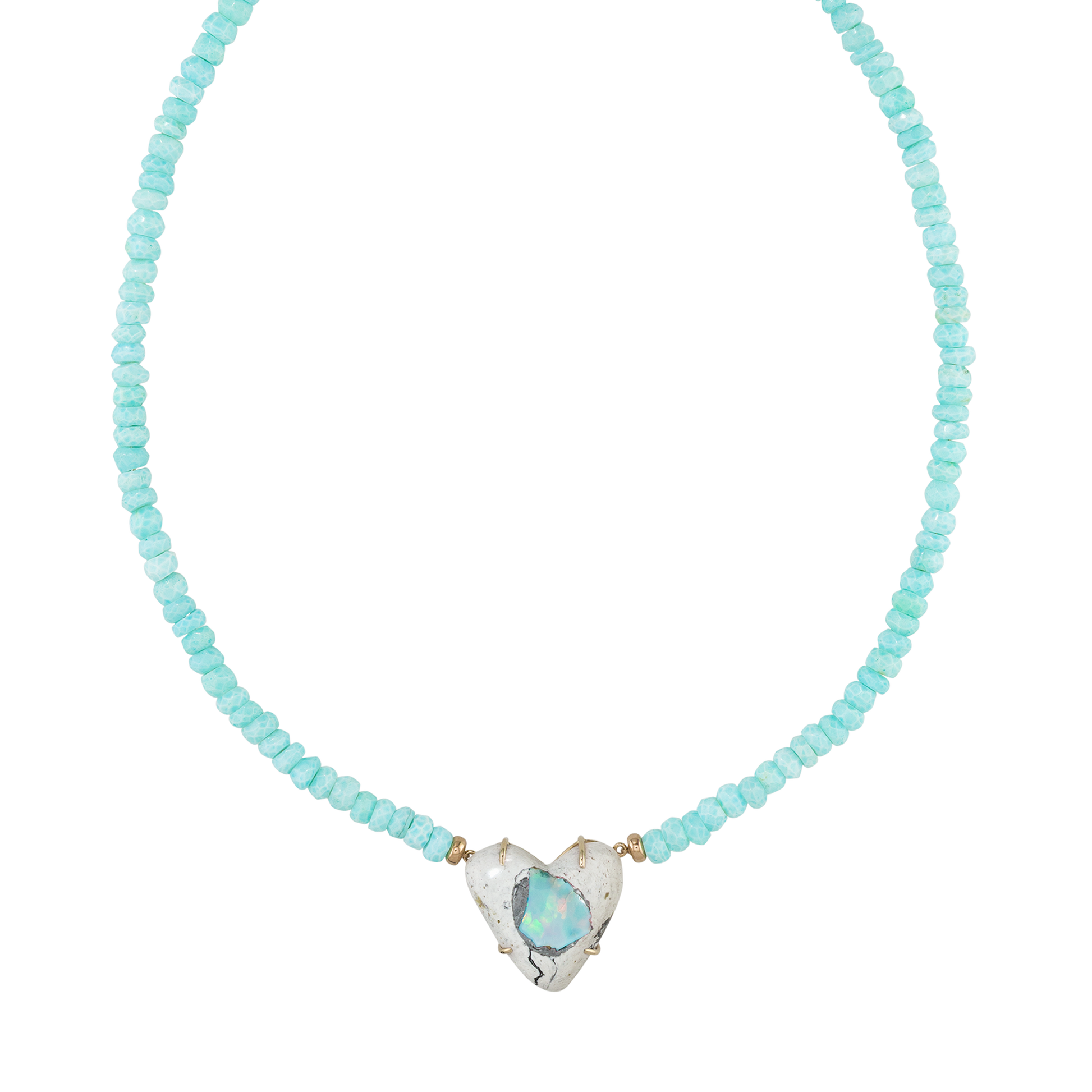 Long Opal Heart Pendant Larimer Beaded Necklace