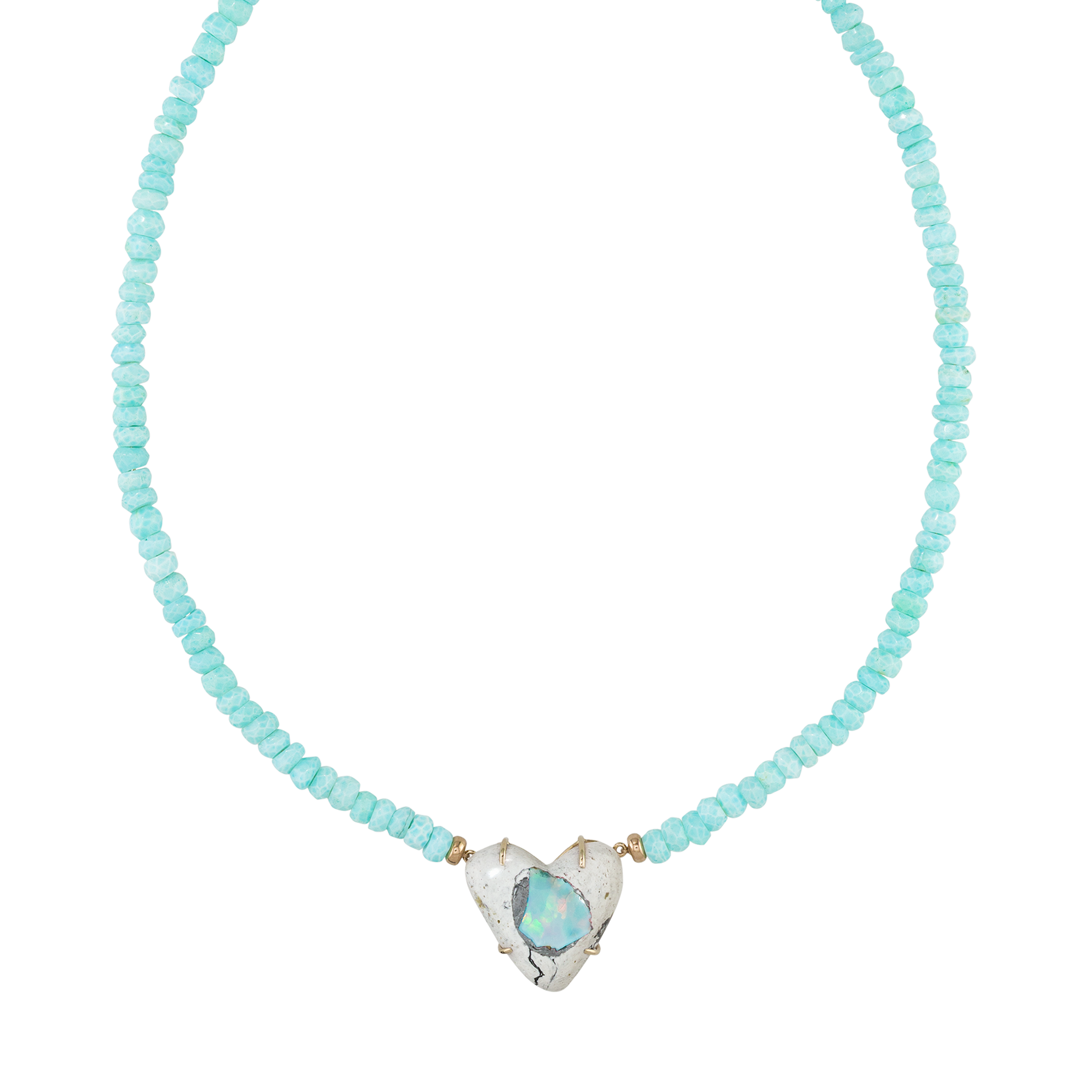 Opal Heart Pendant Larimar Beaded Necklace