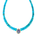Pavé Opal Oval Center On Graduated Turquoise Beaded Necklace