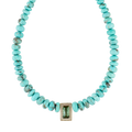 Pavé Green Tourmaline Rectangle Center On Graduated Turquoise Beaded Necklace