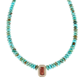 Pavé Pink Tourmaline Baguette Graduated Turquoise Beaded Necklace