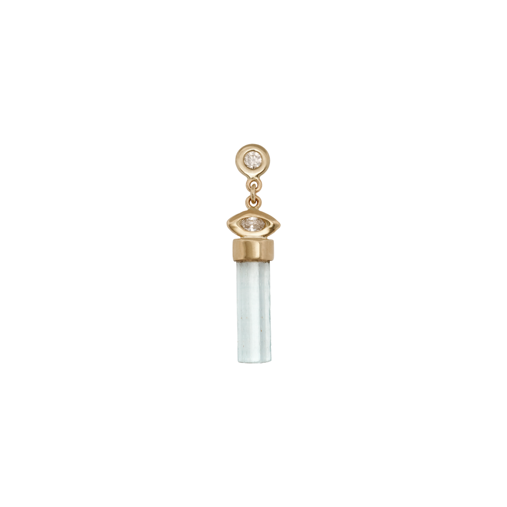 1 + 1 Marquise Diamond Aquamarine Crystal Bar Drop Stud