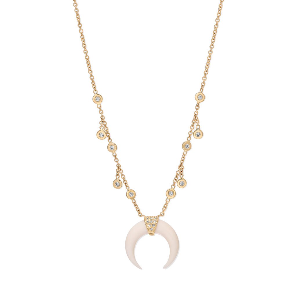 Small Pavé Double Horn Bezel Diamond Shaker Necklace