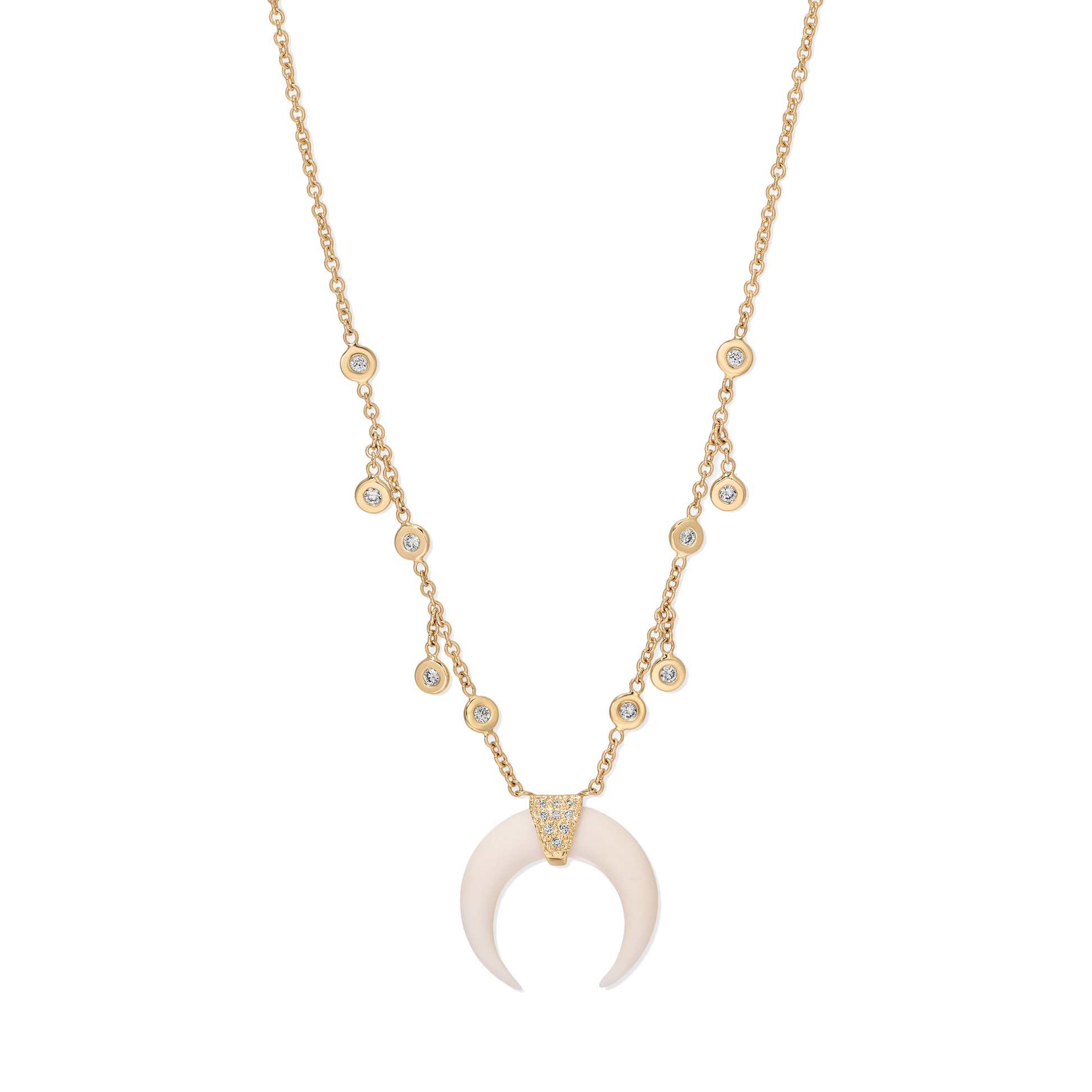 Small Pavé Double Horn Bezel Diamond Shaker Necklace