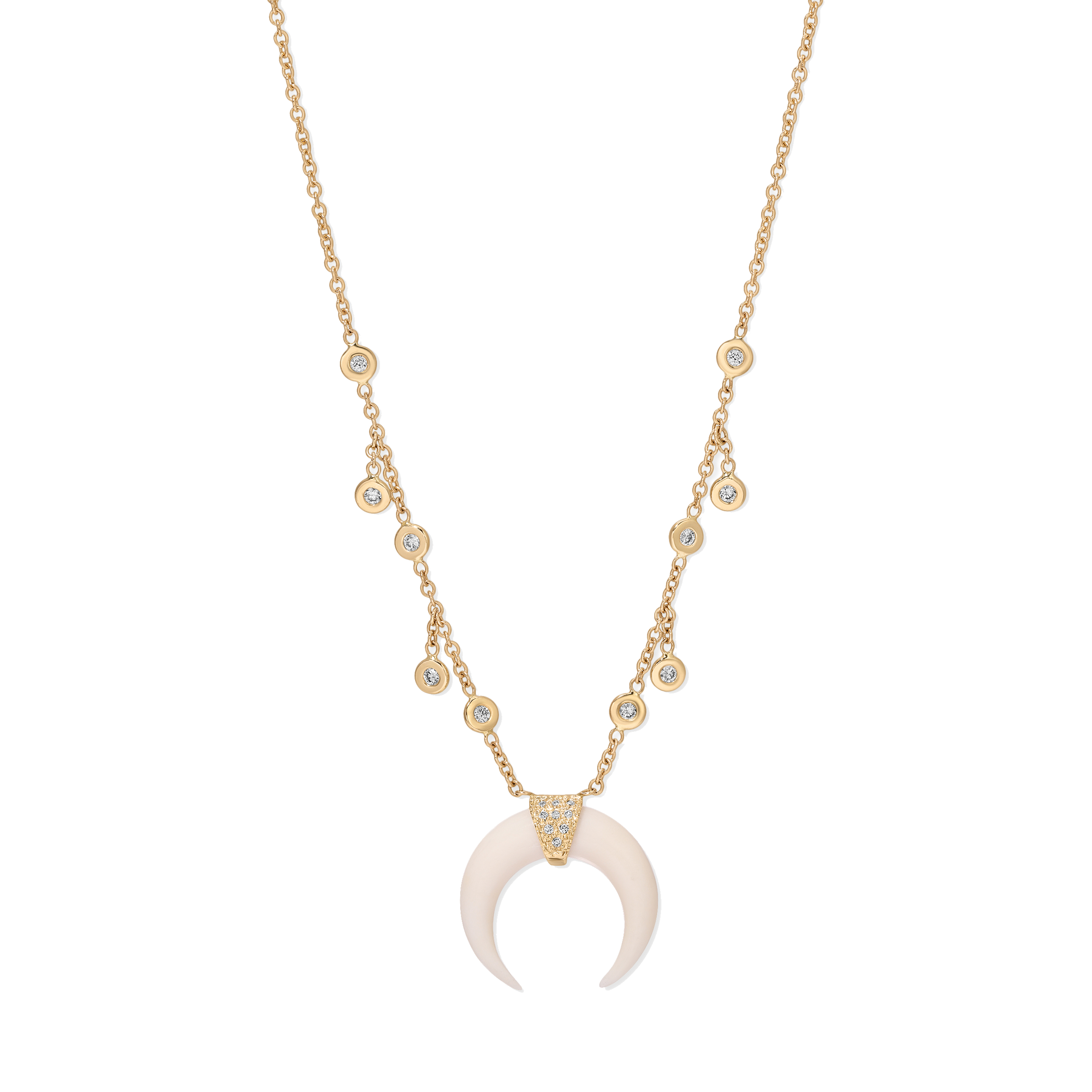Small Pavé Double Horn Bezel Diamond Shaker Necklace