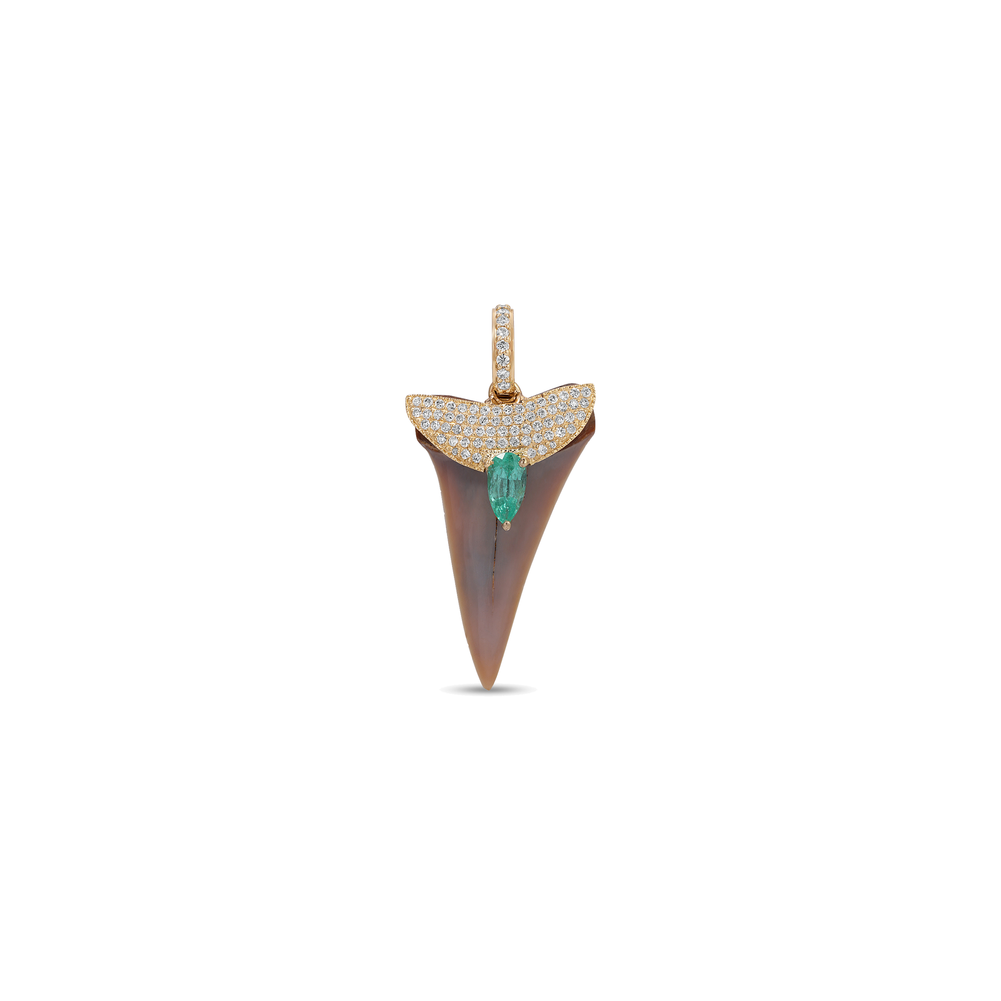 Large Shark Tooth Emerald Teardrop Pavé Snap Bail Charm