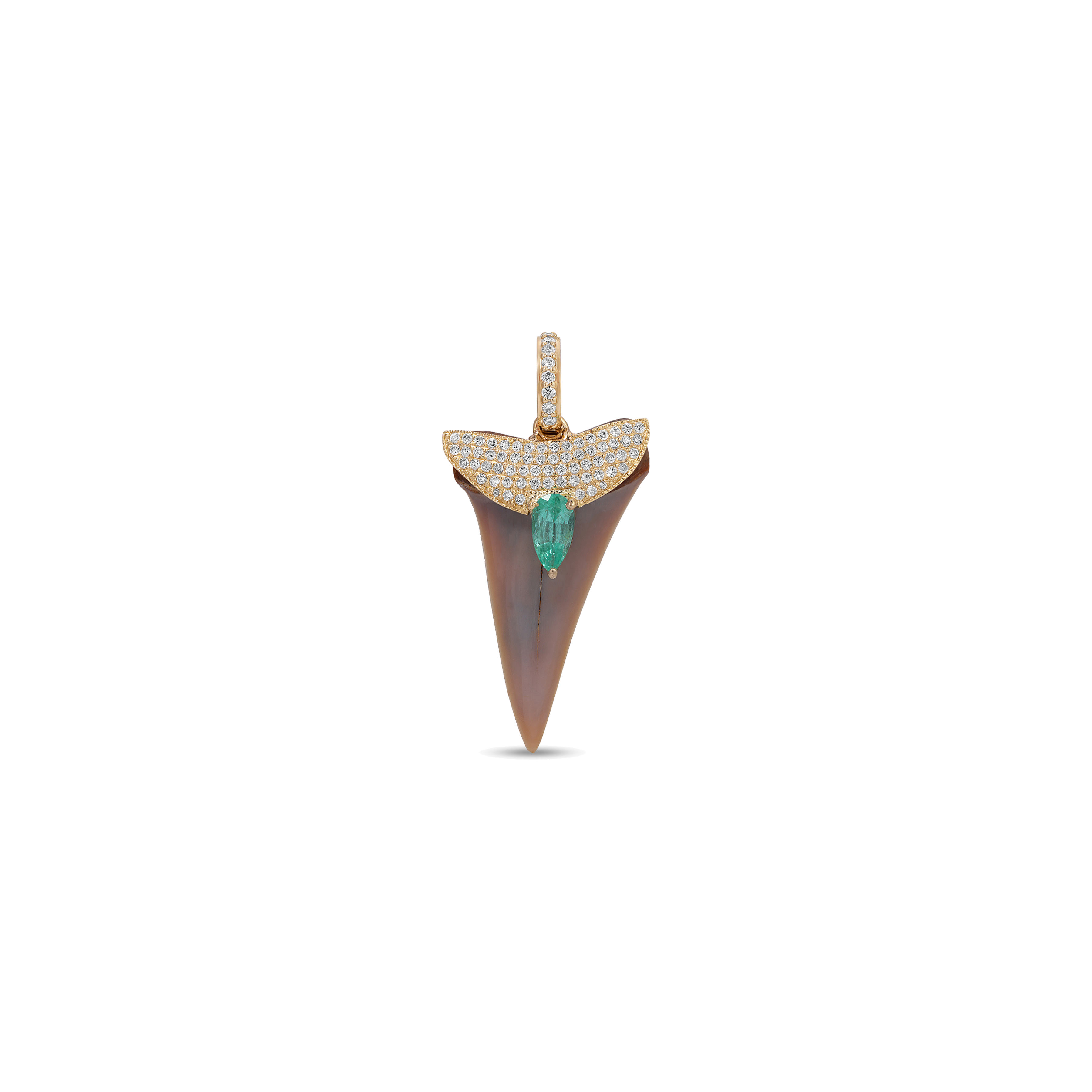 Large Shark Tooth Emerald Teardrop Pavé Snap Bail Charm