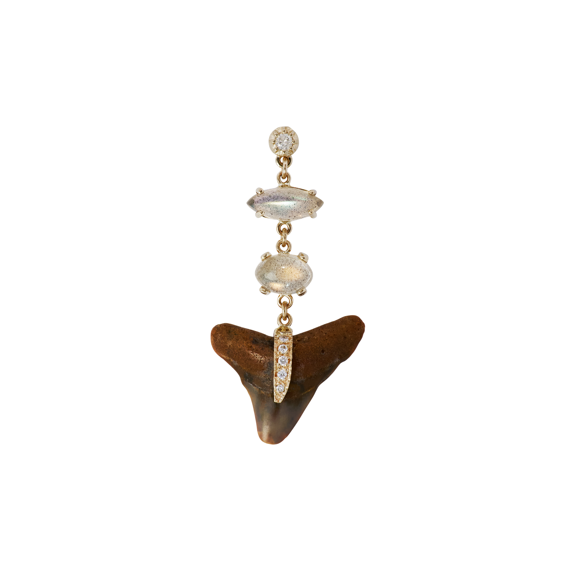 Sophia Diamond + 2 Labradorite Pave Shark Tooth Drop Stud