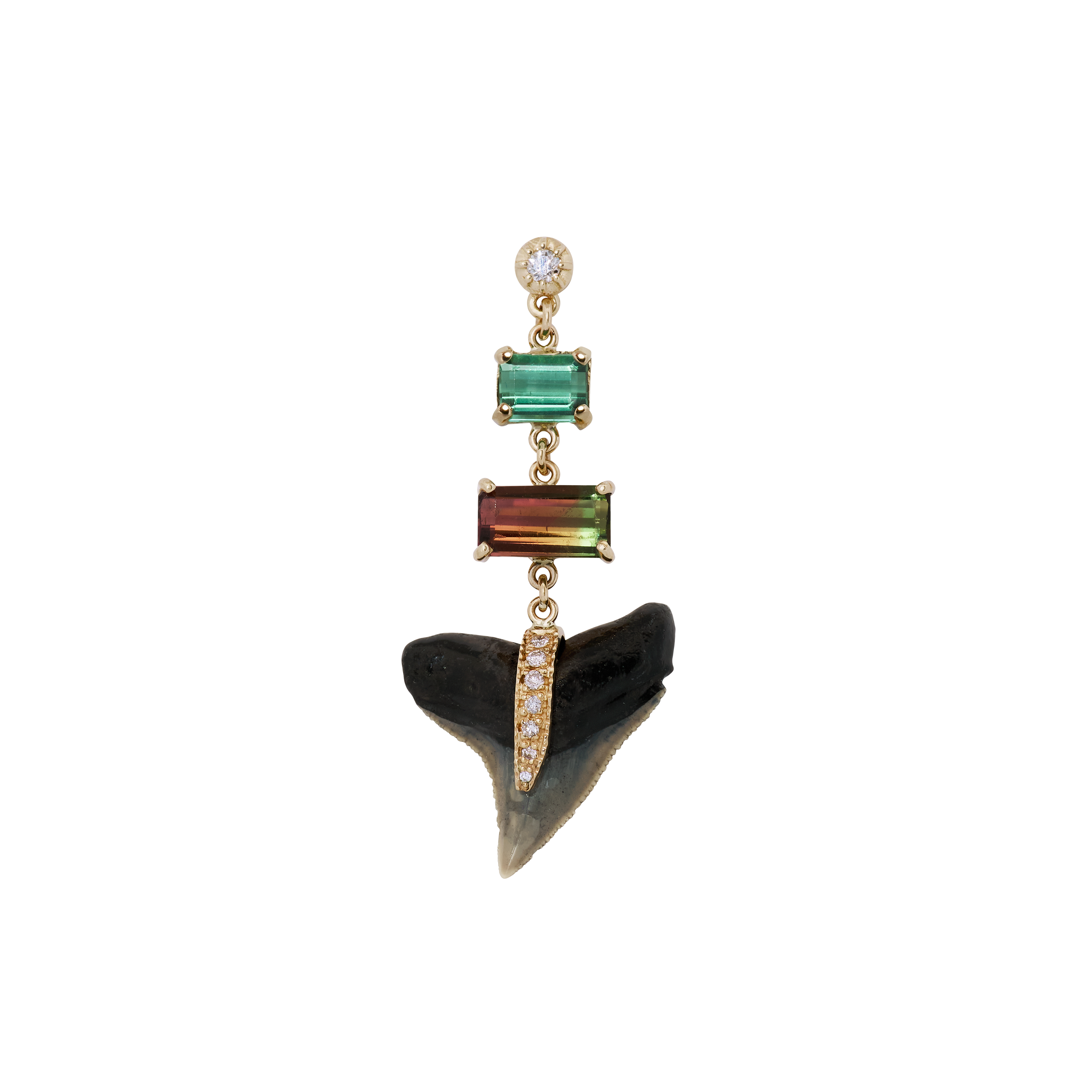 Sophia Diamond + 2 Tourmaline Pave Shark Tooth Drop Stud