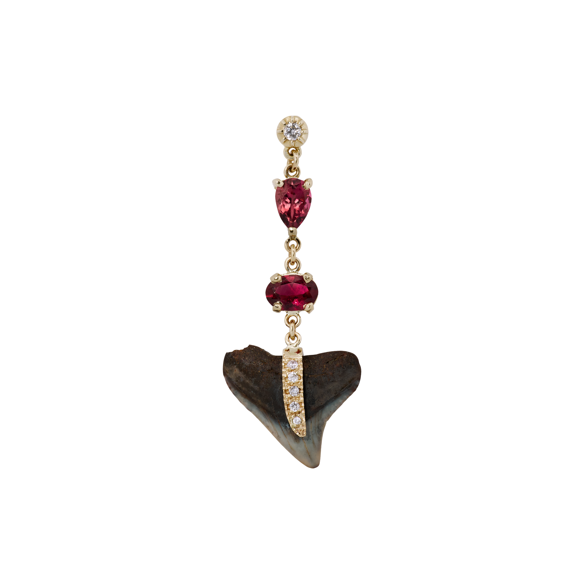 Sophia Diamond + 2 Pink Tourmaline Pave Shark Tooth Drop Stud