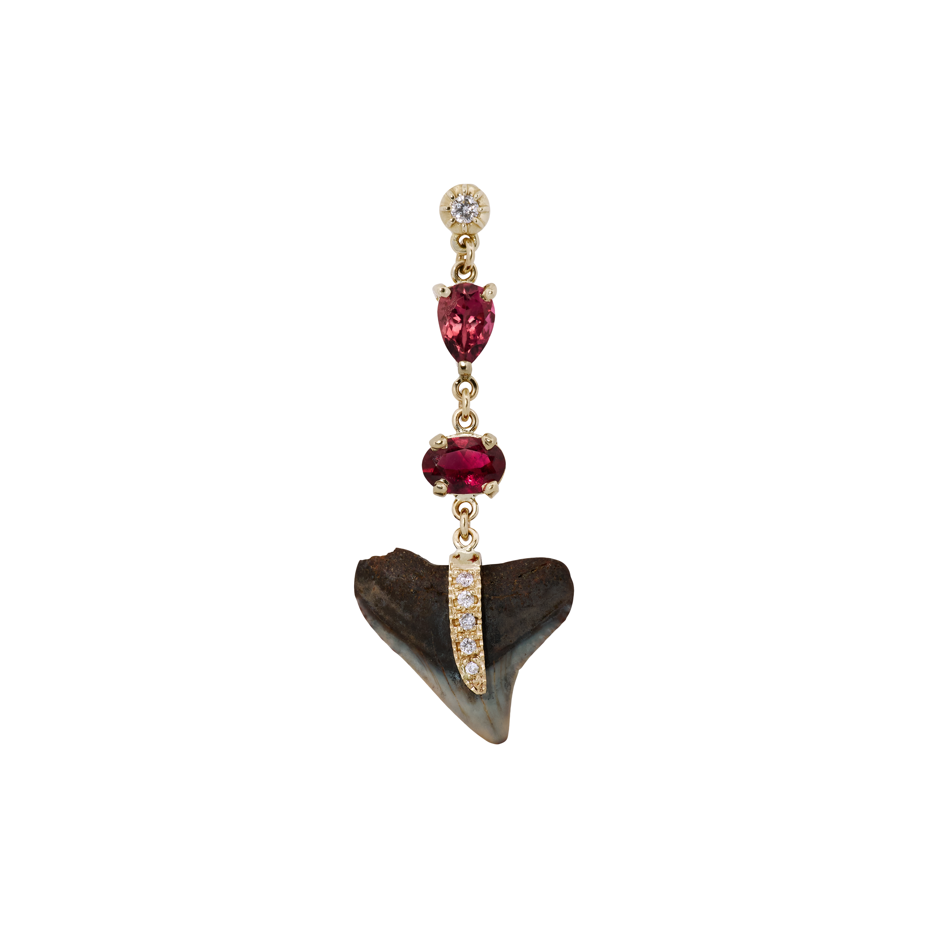 Sophia Diamond + 2 Pink Tourmaline Pave Shark Tooth Drop Stud