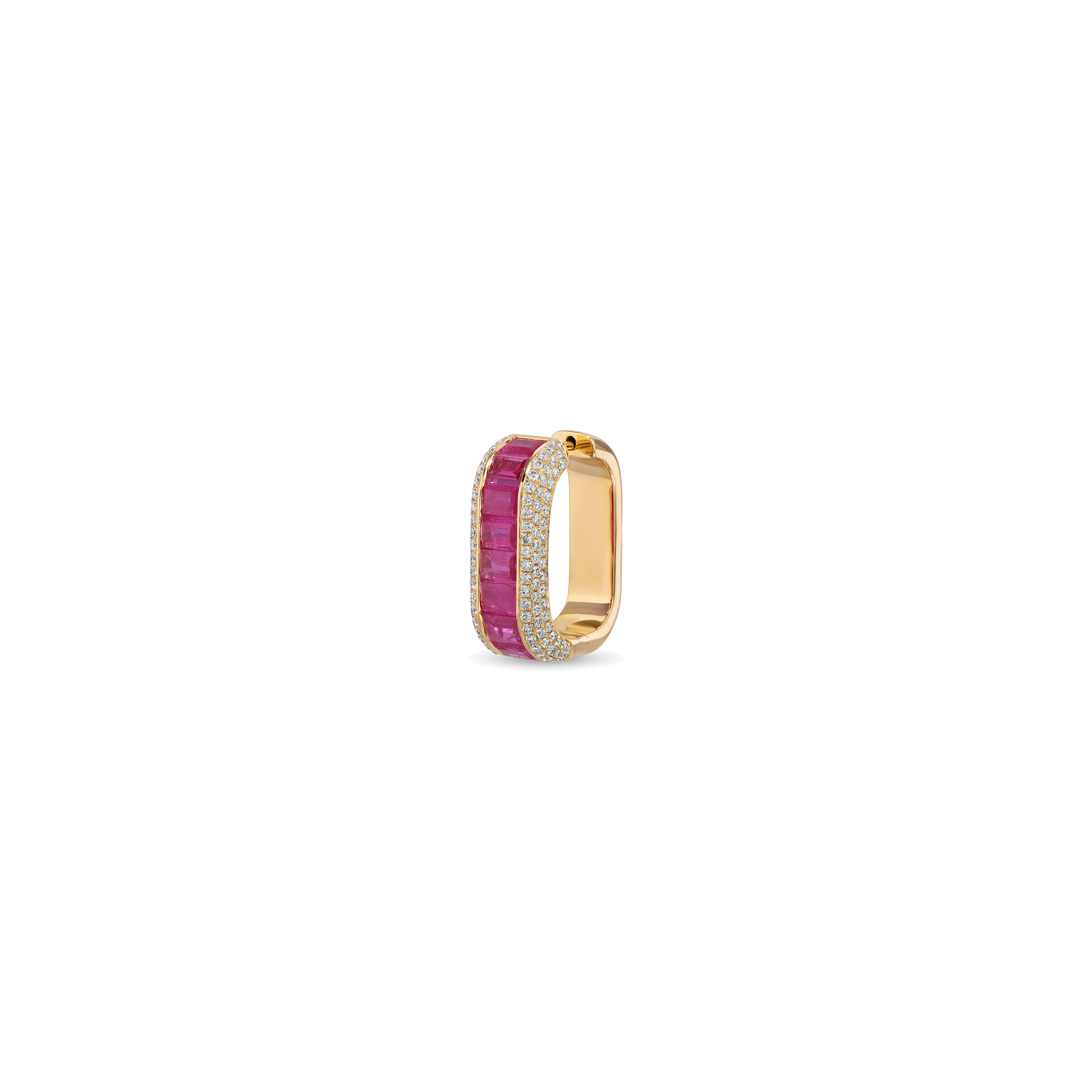 Wide Horizontal Ruby Baguette Hoop