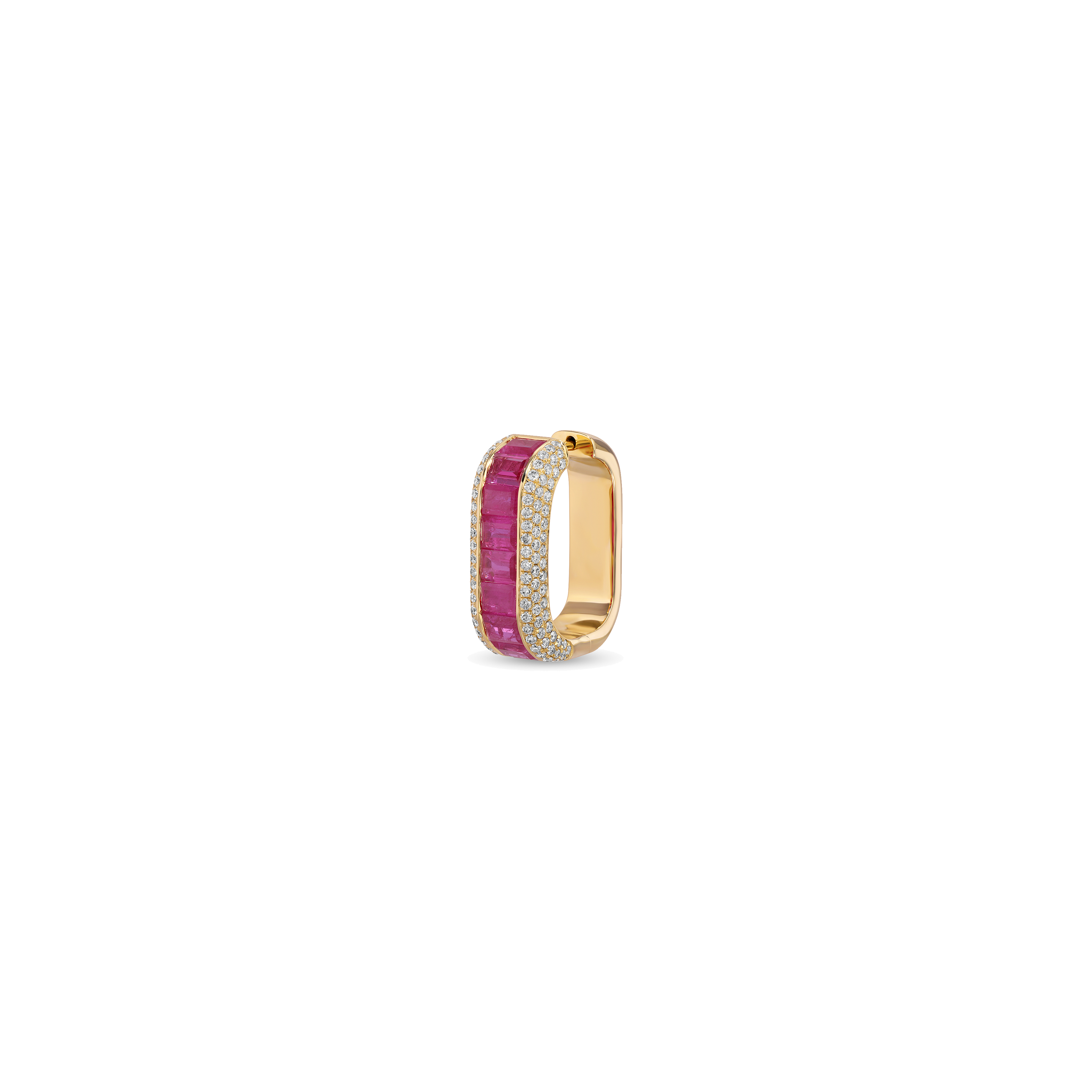 Wide Horizontal Ruby Baguette Hoop