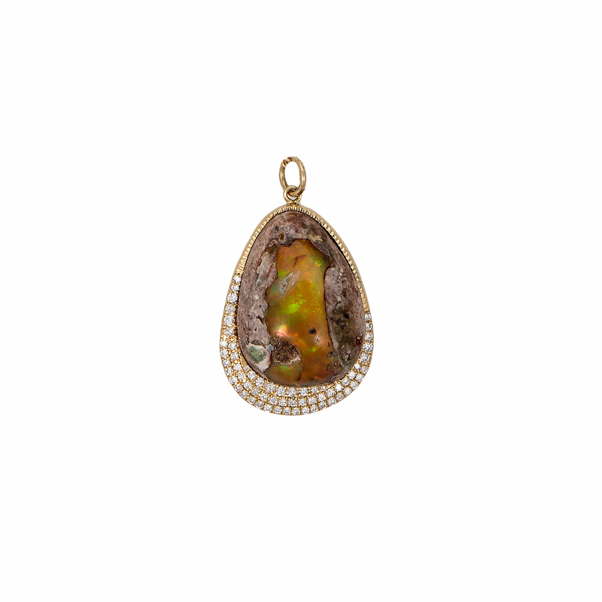 Pave Boulder Opal Teardrop Charm