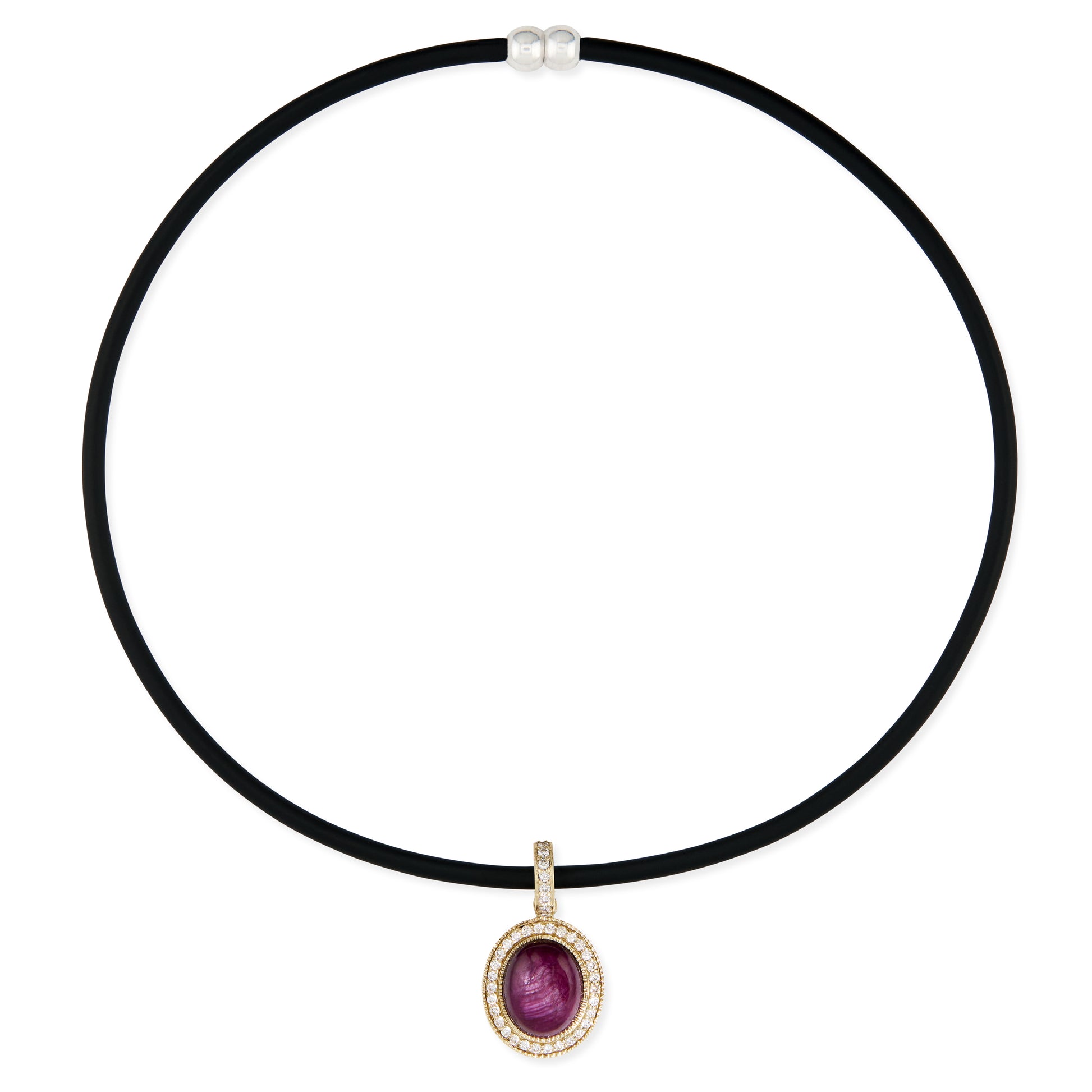 Pave Star Ruby Oval Charm On Black Cord Choker