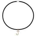 Large Pave Diamond Initial Charm On Black Cord Choker