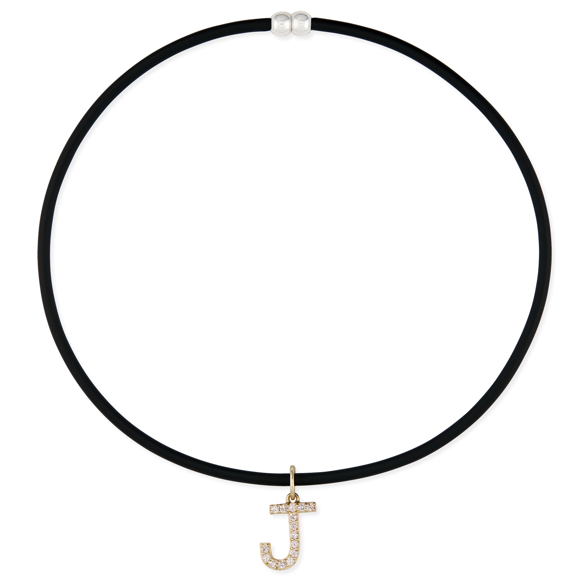 Large Pave Diamond Initial "J" Charm On Black Cord Choker