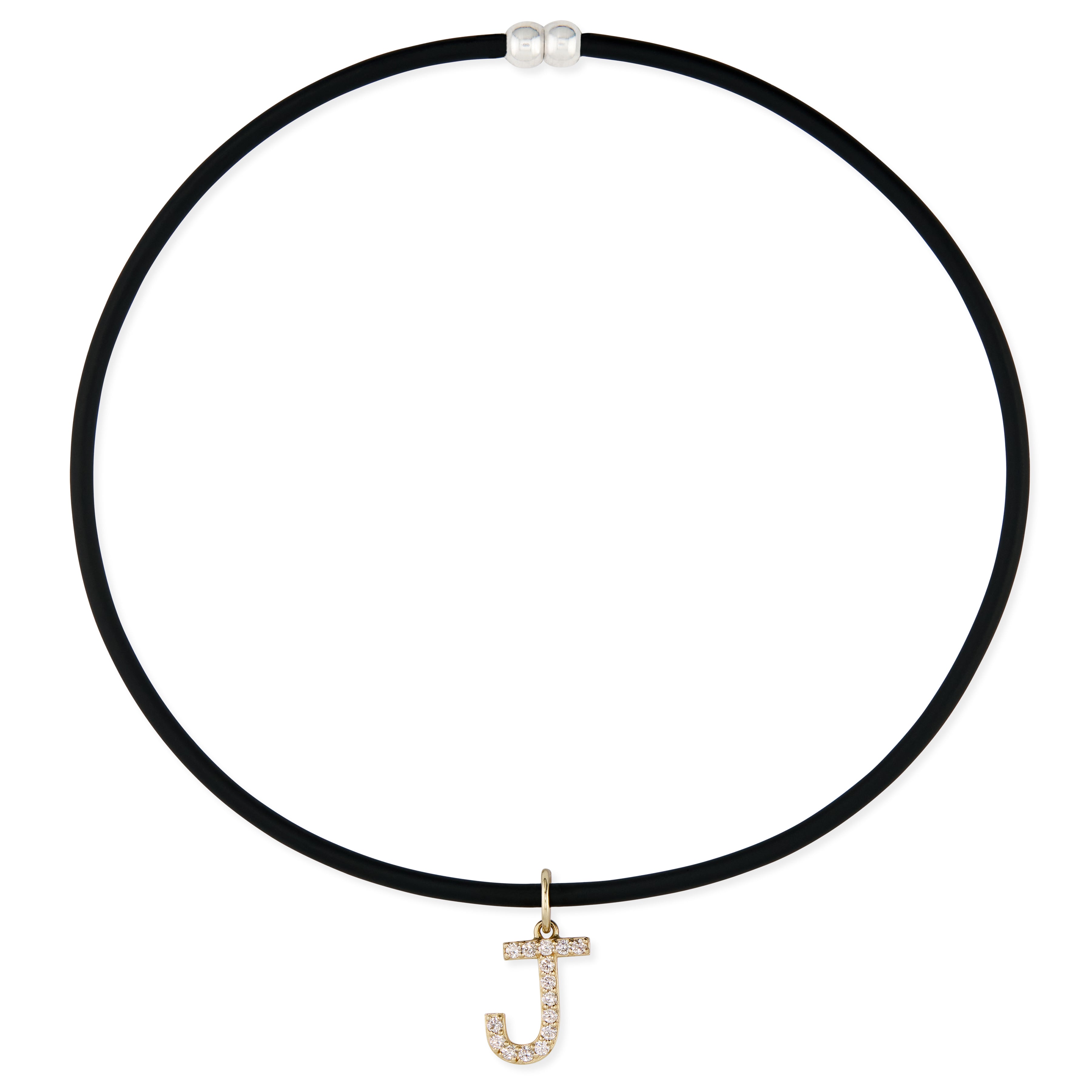 Large Pave Diamond Initial Charm On Black Cord Choker