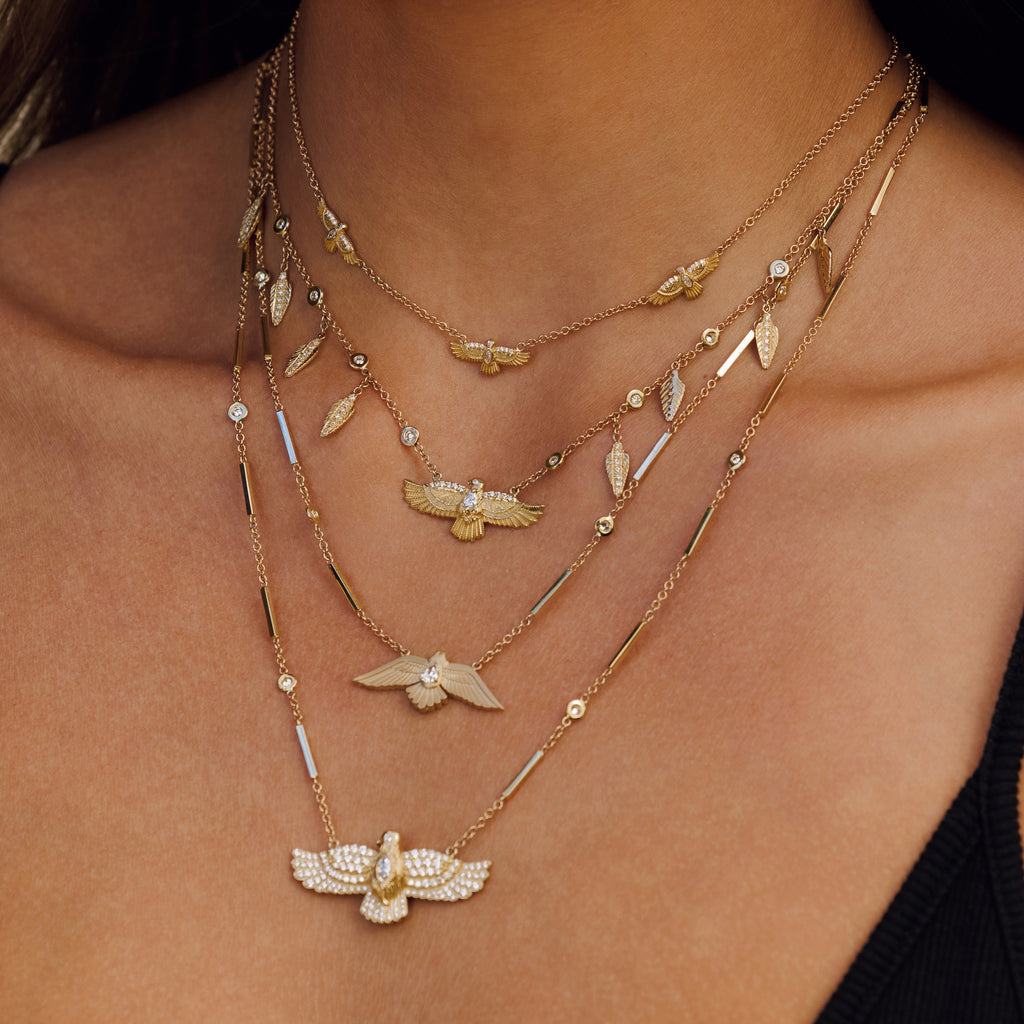 Pavé Marquise Diamond Center Thunderbird + Feather Shaker Necklace