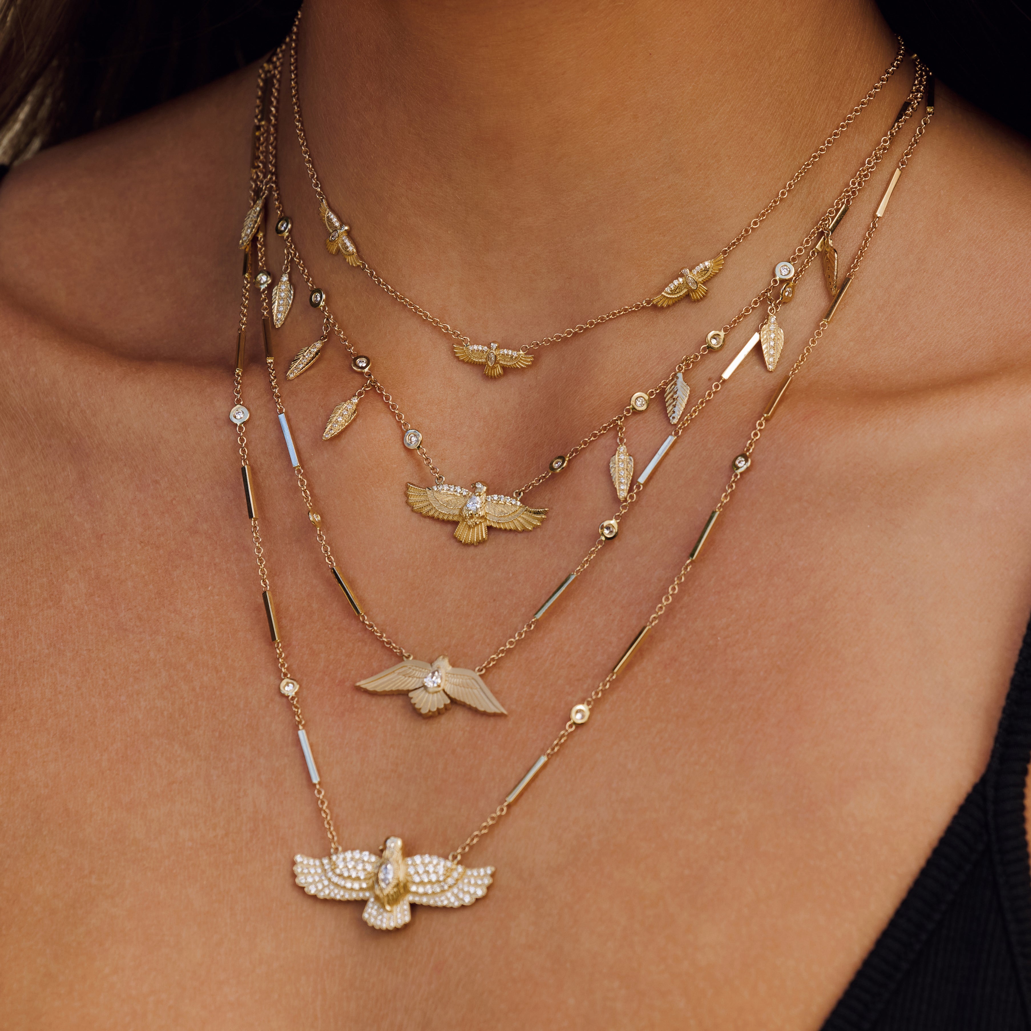 Medium Pavé Thunderbird Diamond Smooth Bar Necklace