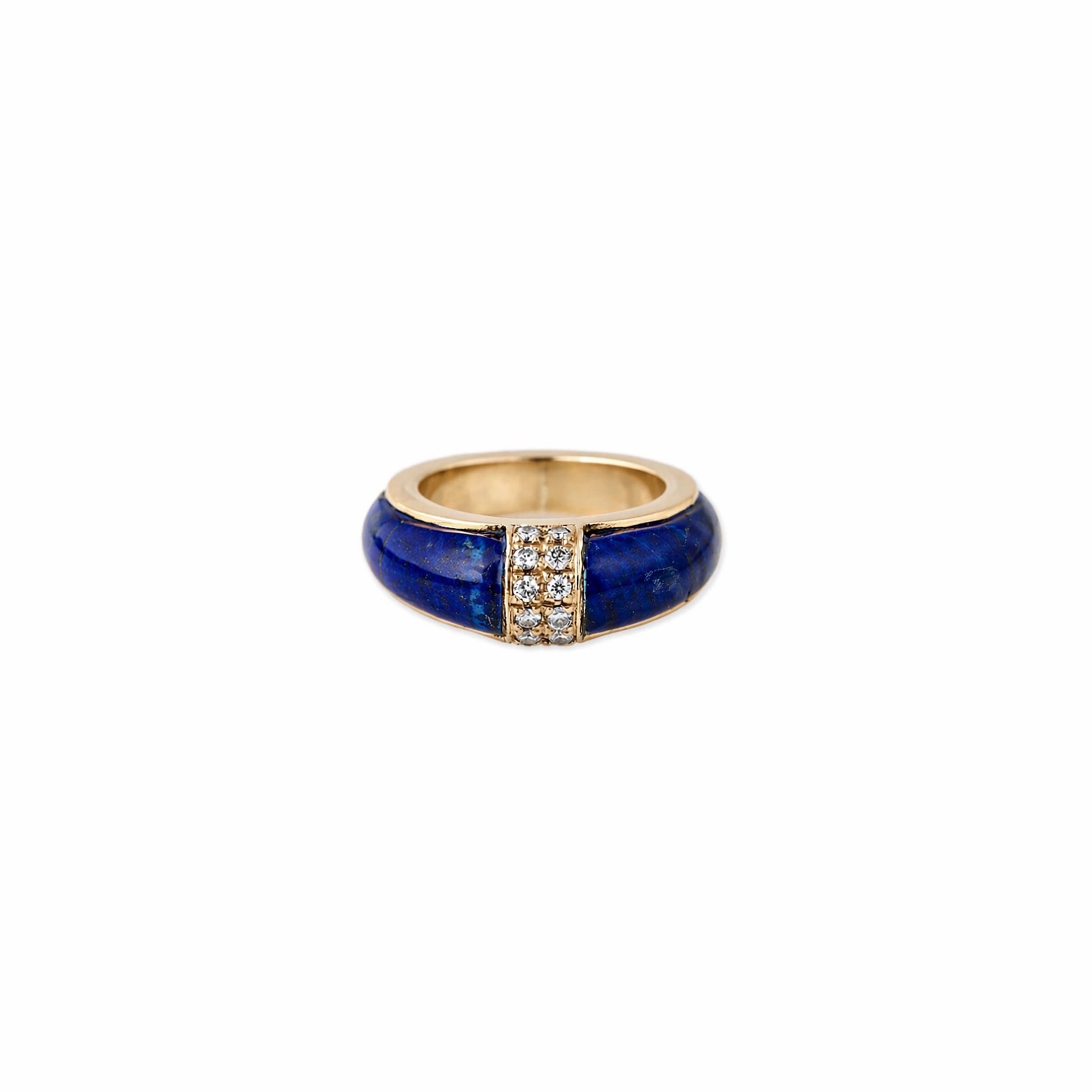 2 Row Pave Lapis Inlay Dome Band Ring