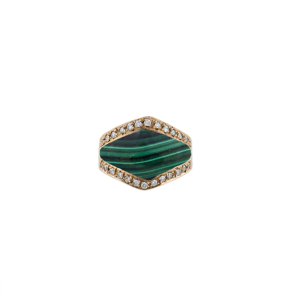 Pave Diamond Malachite Inlay V Ring