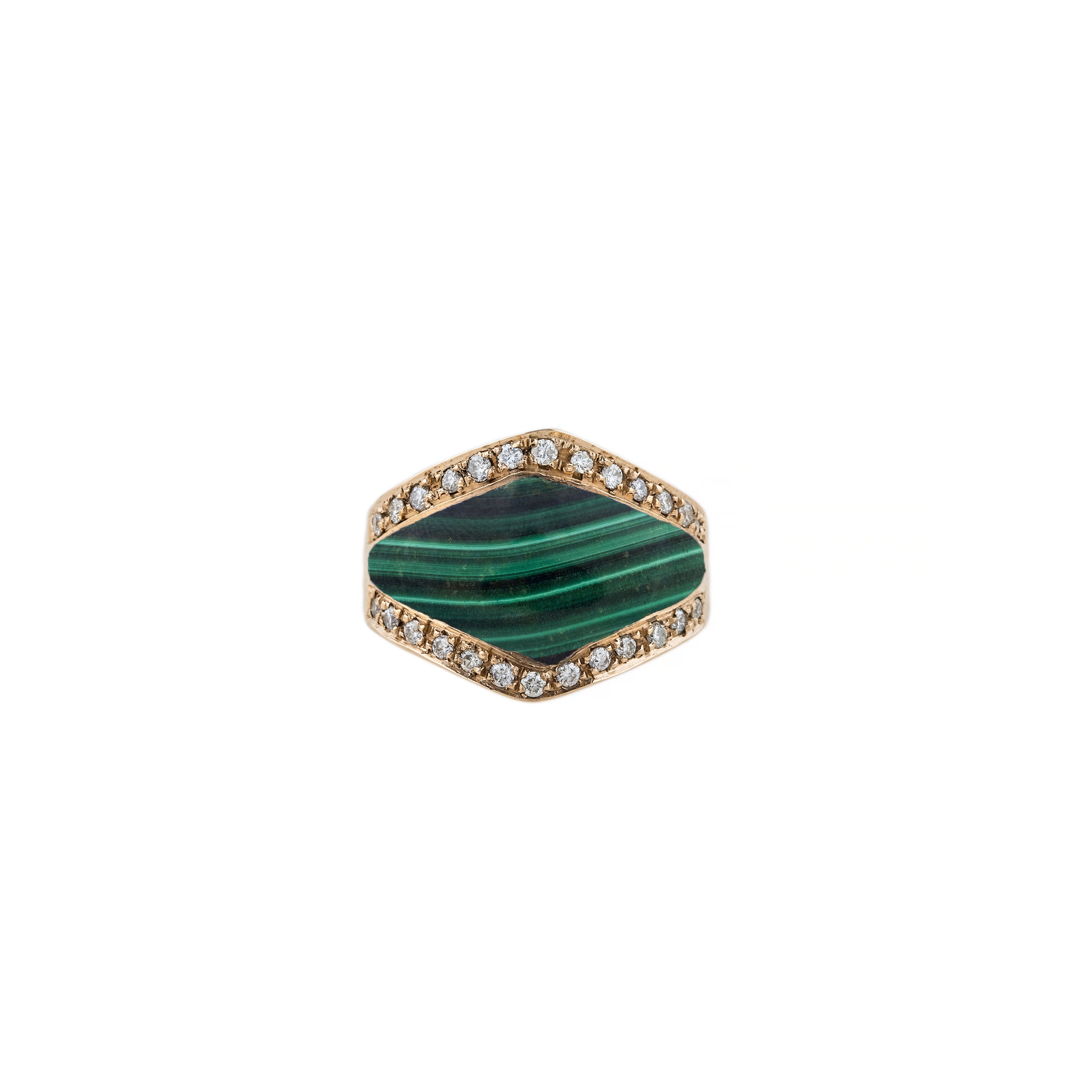 Pave Diamond Malachite Inlay V Ring
