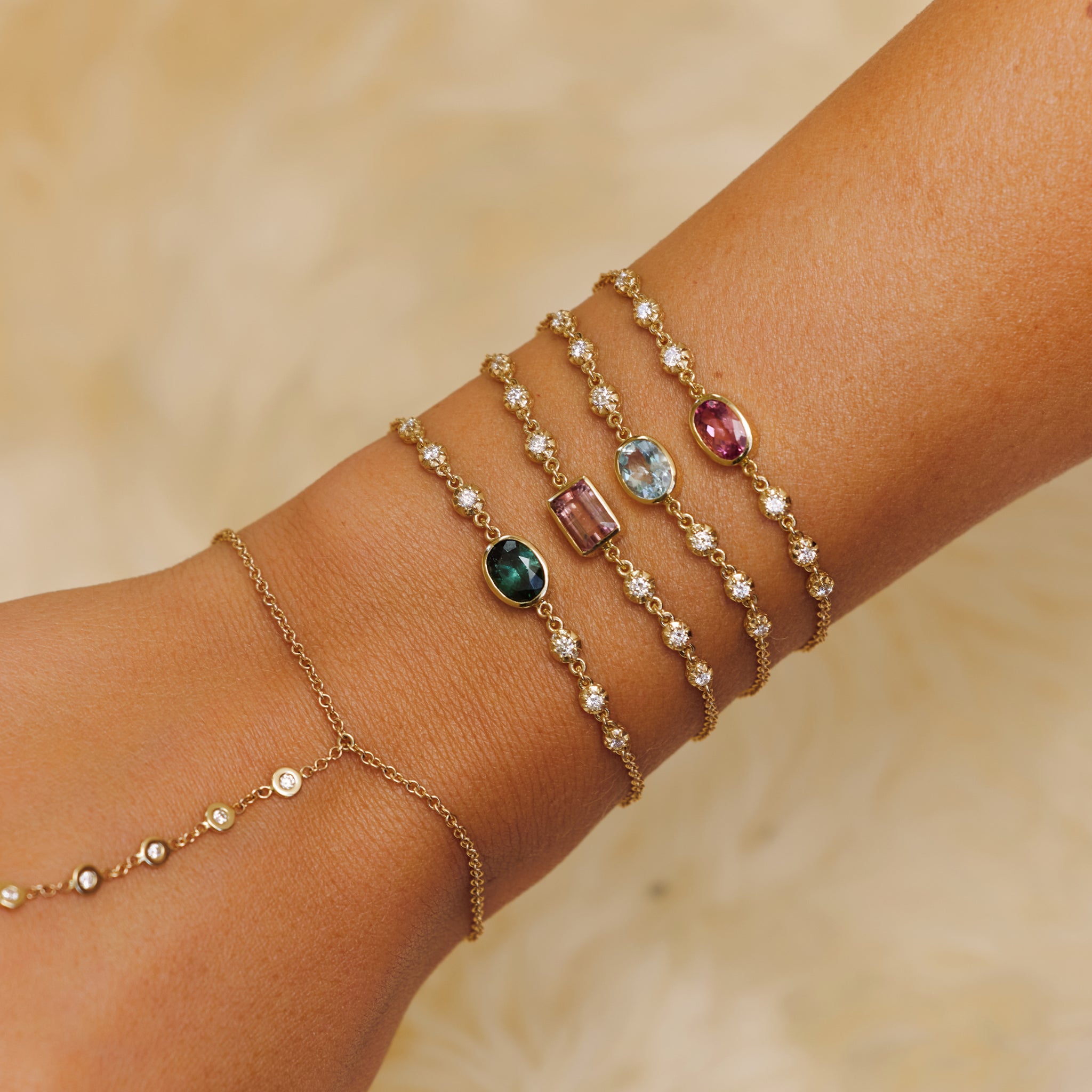 Pink Tourmaline Baguette Sophia Diamond Bracelet