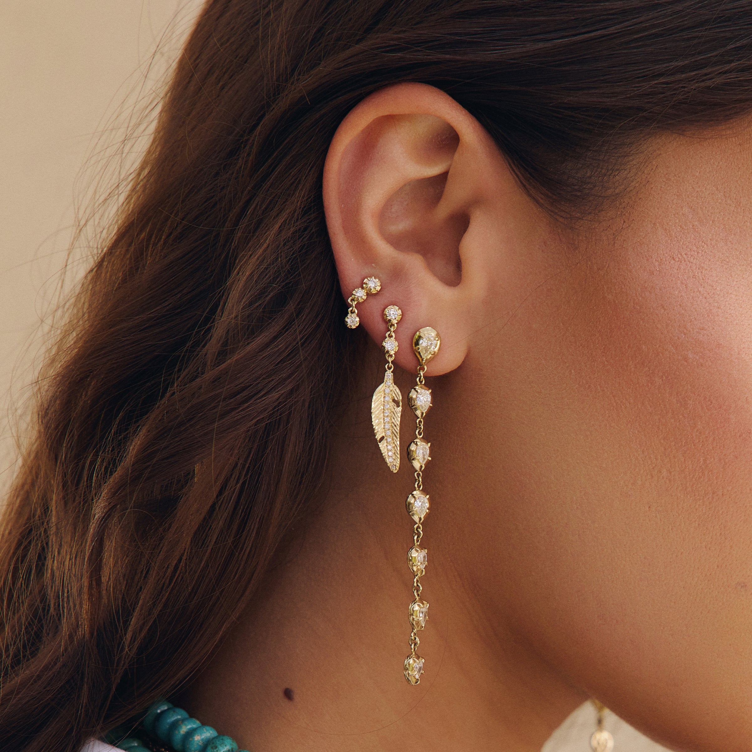 2 Sophia Diamond + Pave Feather Drop Stud