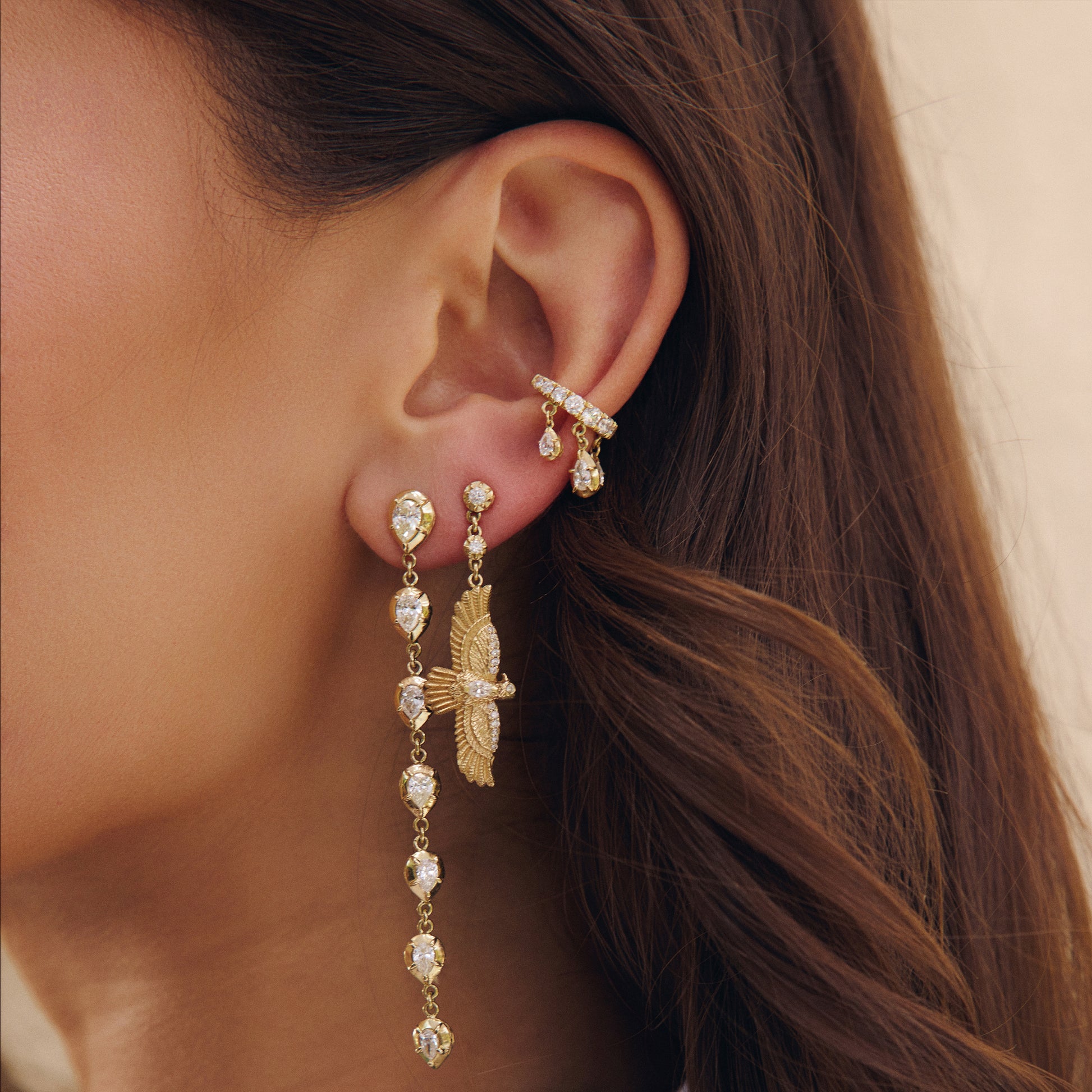 2 SOPHIA DIAMOND + PAVE MARQUISE FLYING THUNDERBIRD DROP STUD