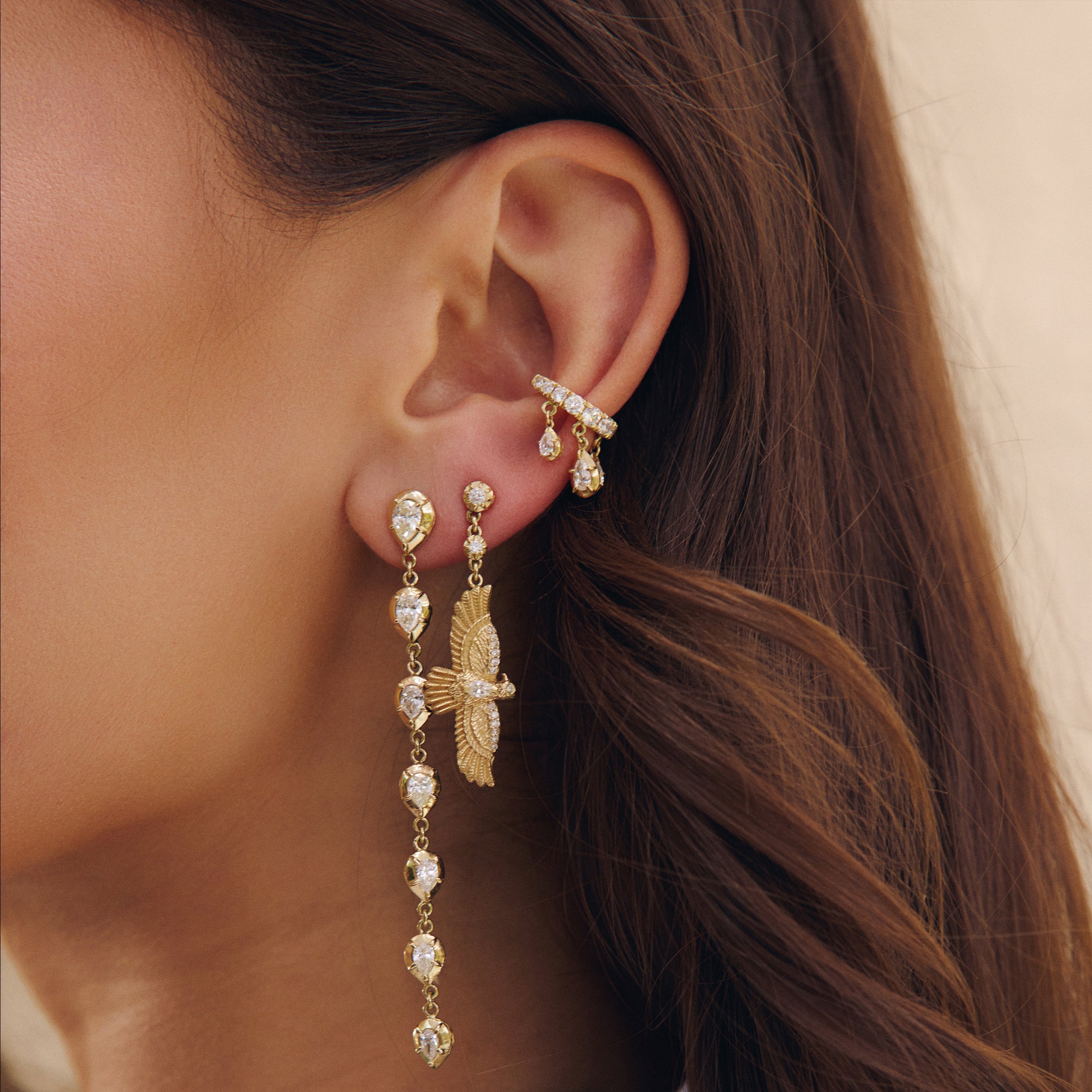 2 Sophia Diamond + Pave Marquise Flying Thunderbird Drop Stud